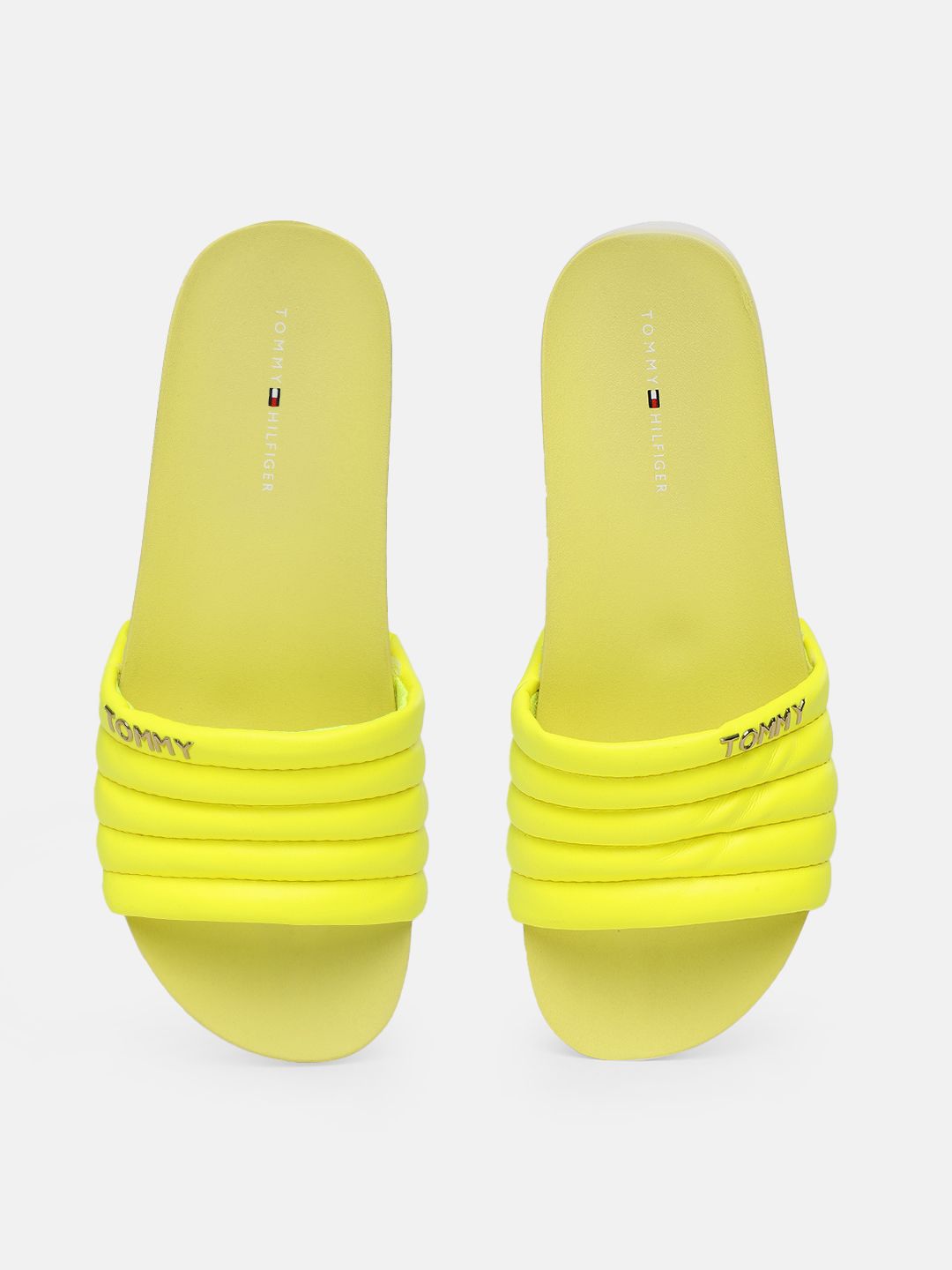 Tommy Hilfiger Women Yellow Solid Sliders Price in India