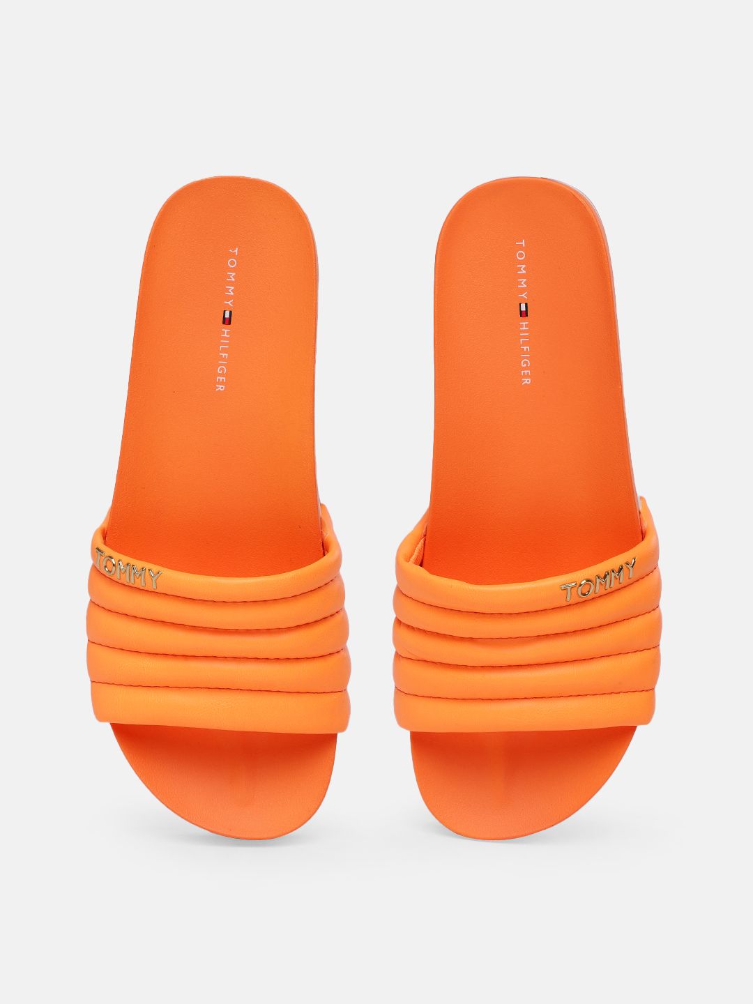 Tommy Hilfiger Women Orange Solid Sliders Price in India Full