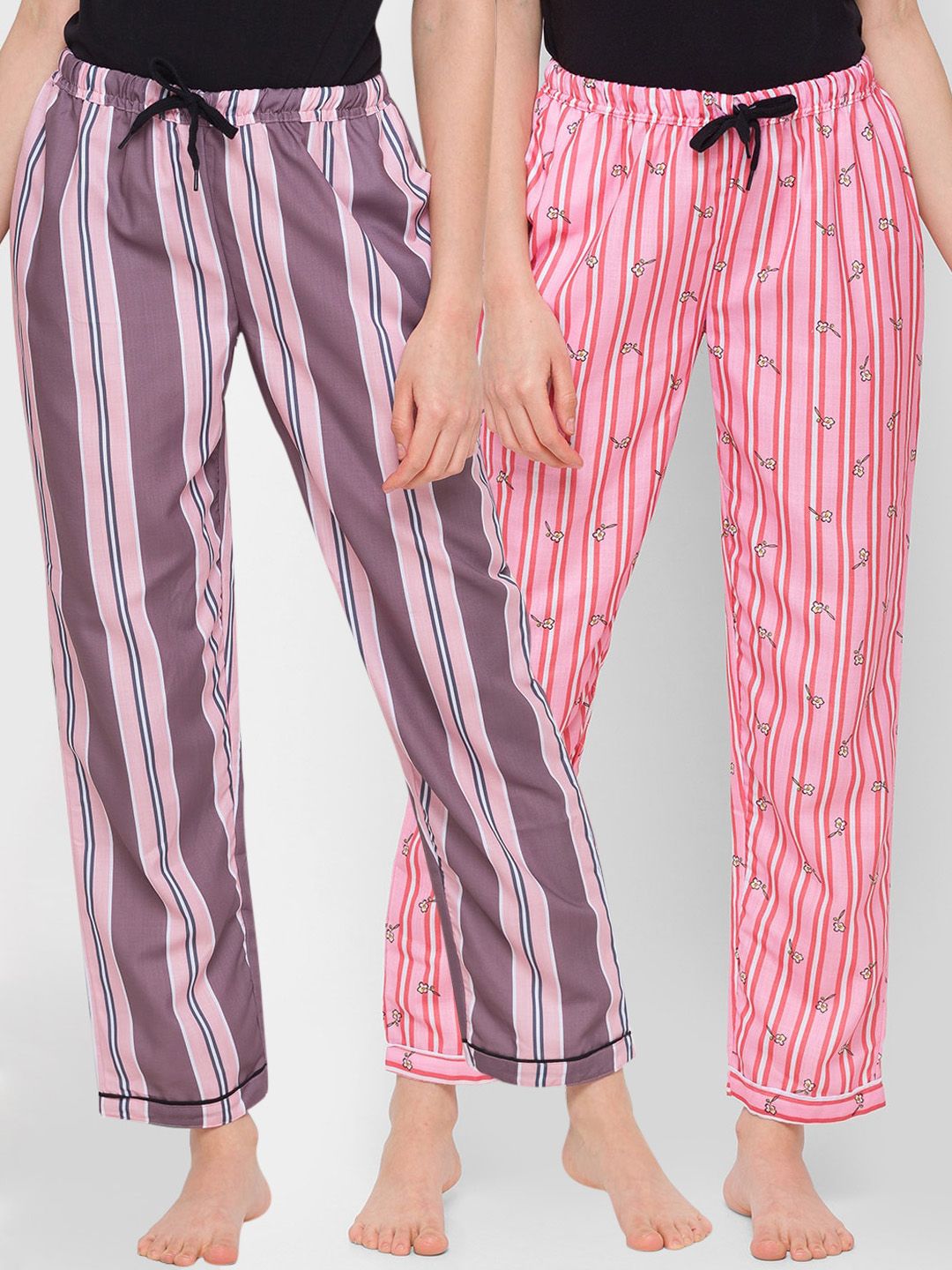 FashionRack Women Pink Pack of 2 Cotton Lounge Pants Price in India