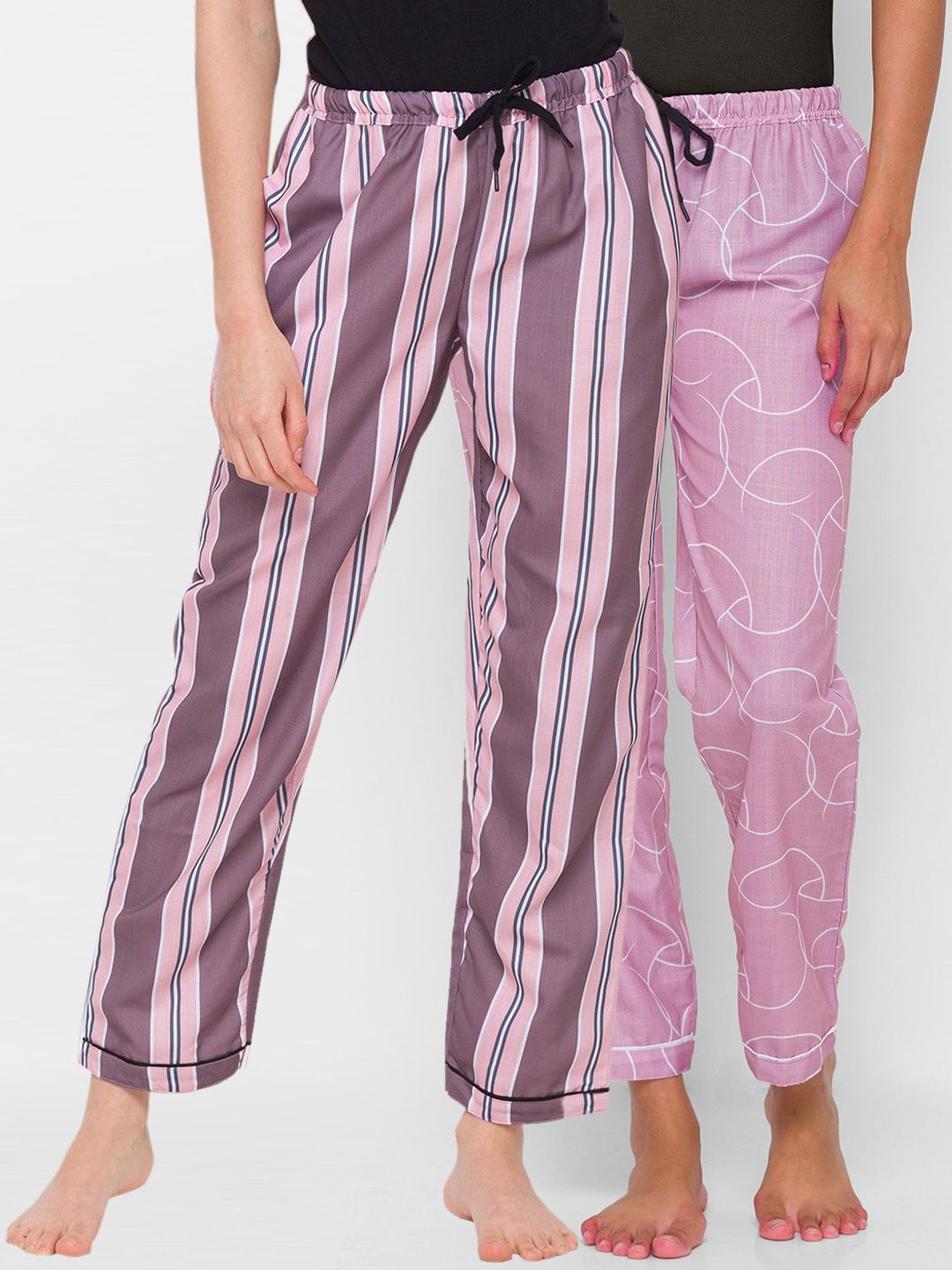 FashionRack Woman Set of 2 Pink striped Lounge Pants Price in India