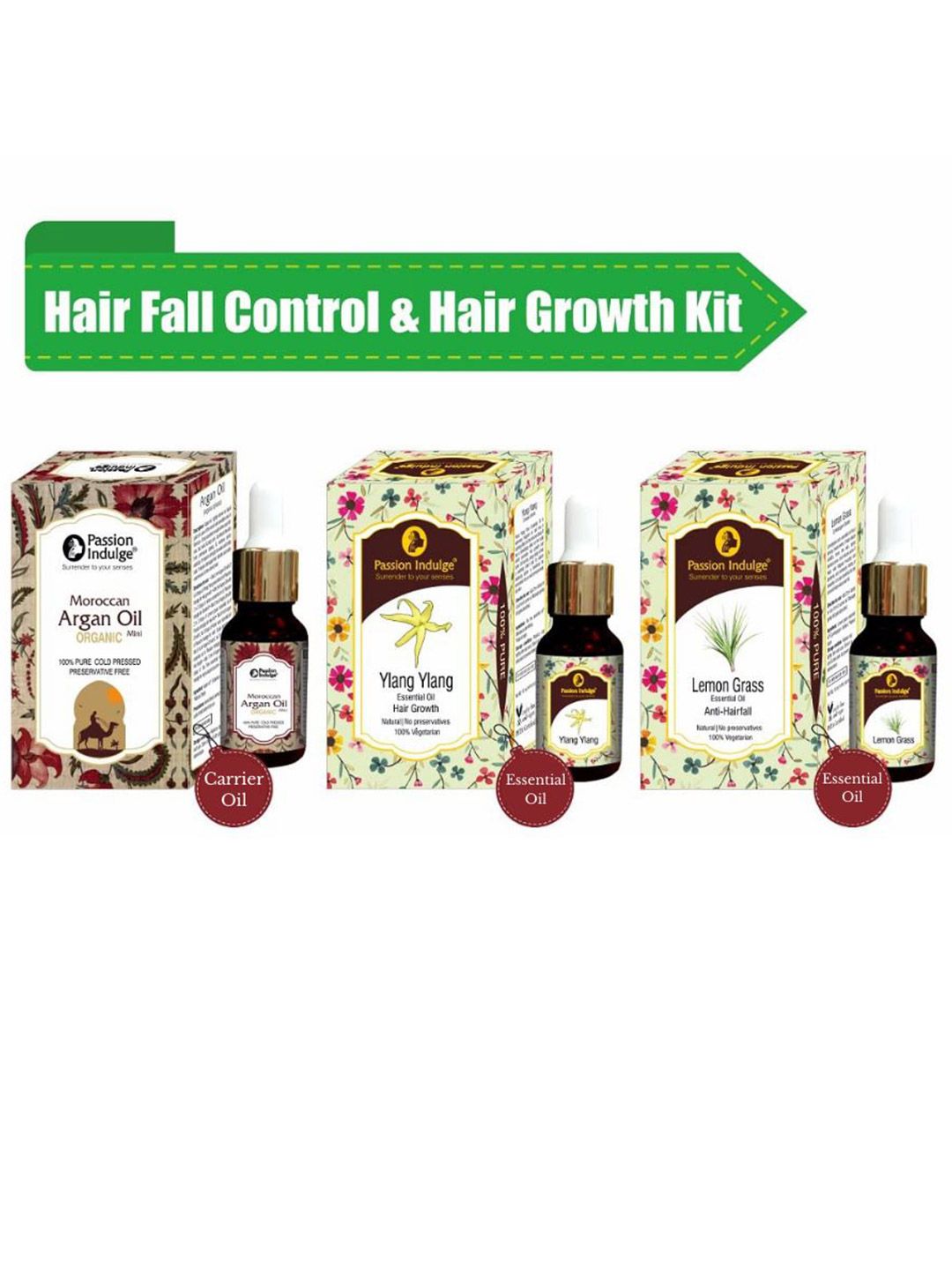 Passion Indulge Set of Moroccan Argan Oil-Ylang Ylang- Lemon Grass Essential Oils for Hair Price in India