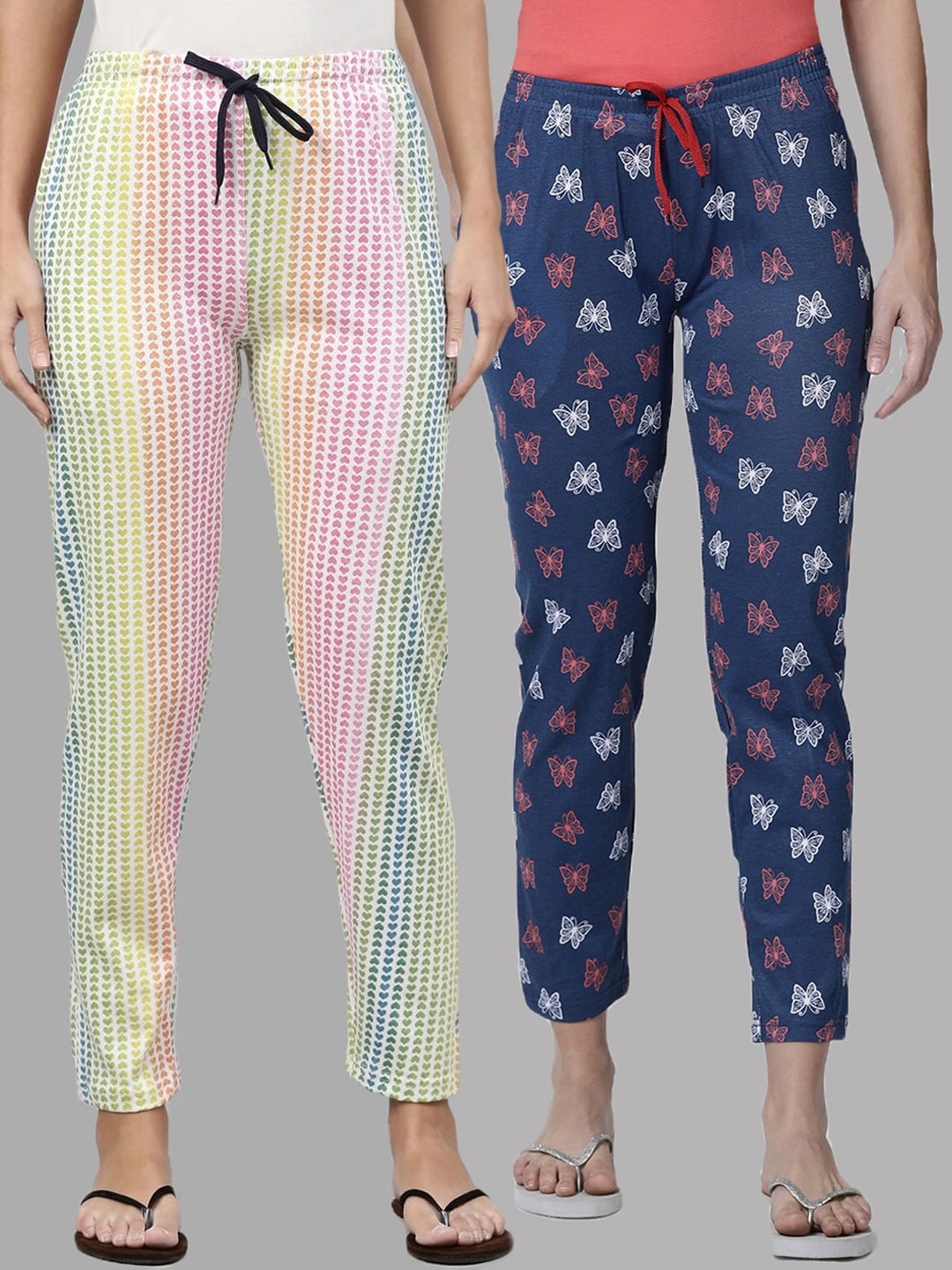 Kryptic Women Navy Blue & Multi Color Pack Of 2 Cotton Pyjamas Price in India