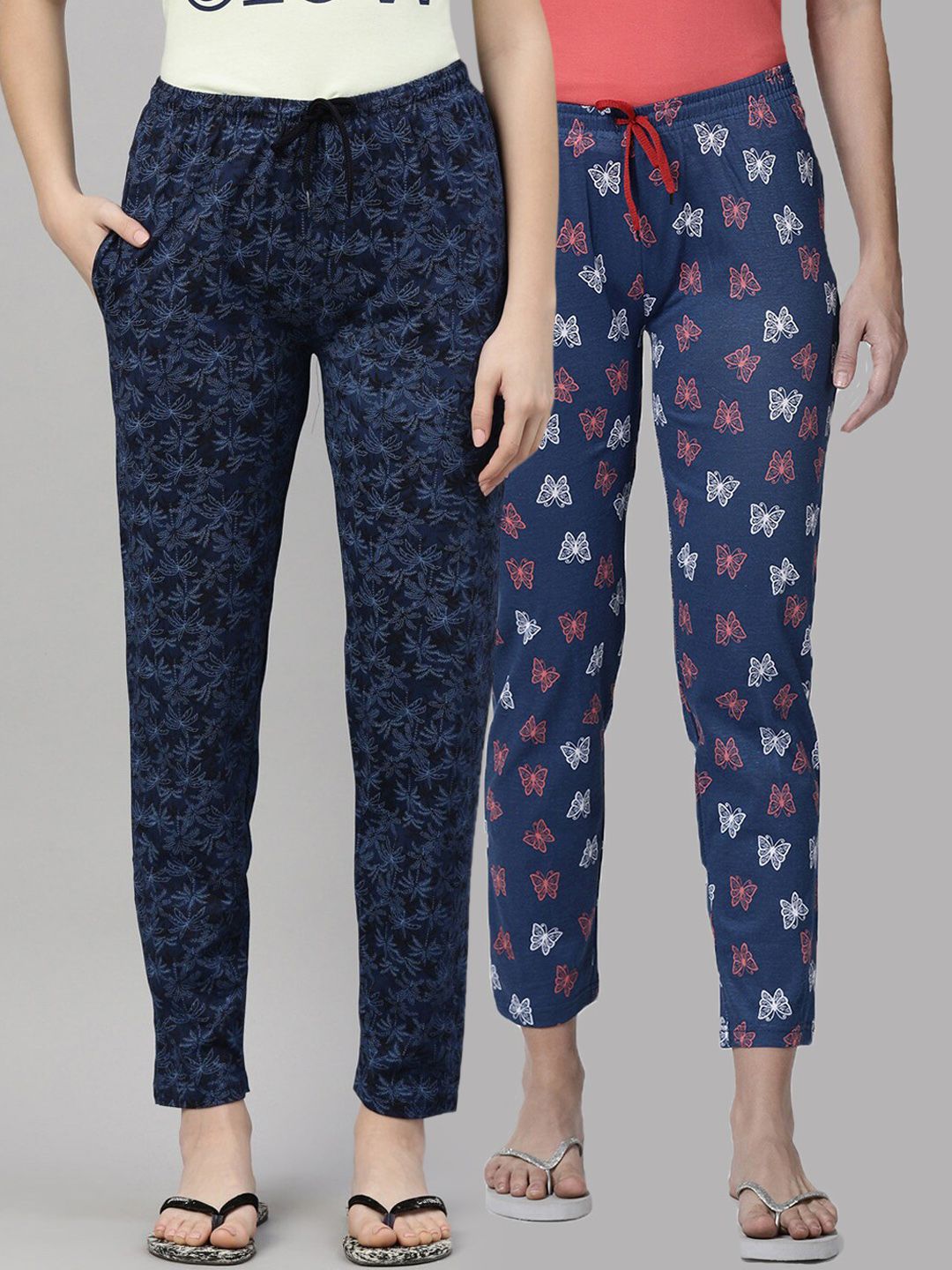 Kryptic Women Blue Pack Of 2 Printed Pure Cotton Lounge Pants Price in India