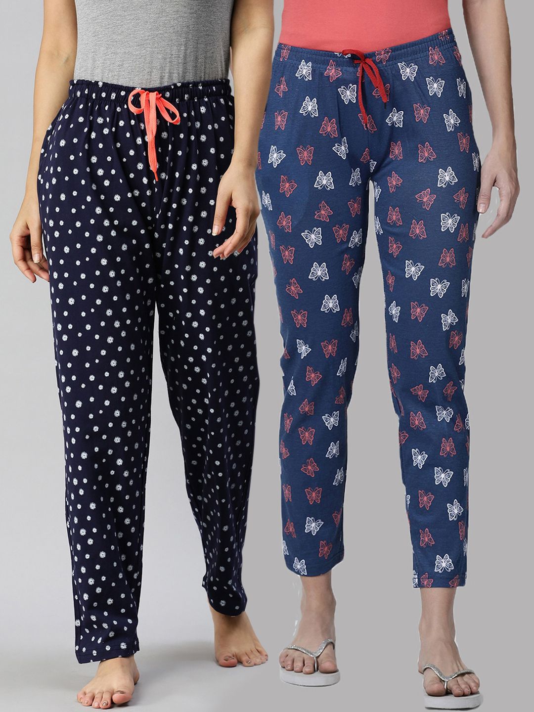 Kryptic Women Pack of 2 Navy Blue Printed Cotton Lounge Pants Price in India