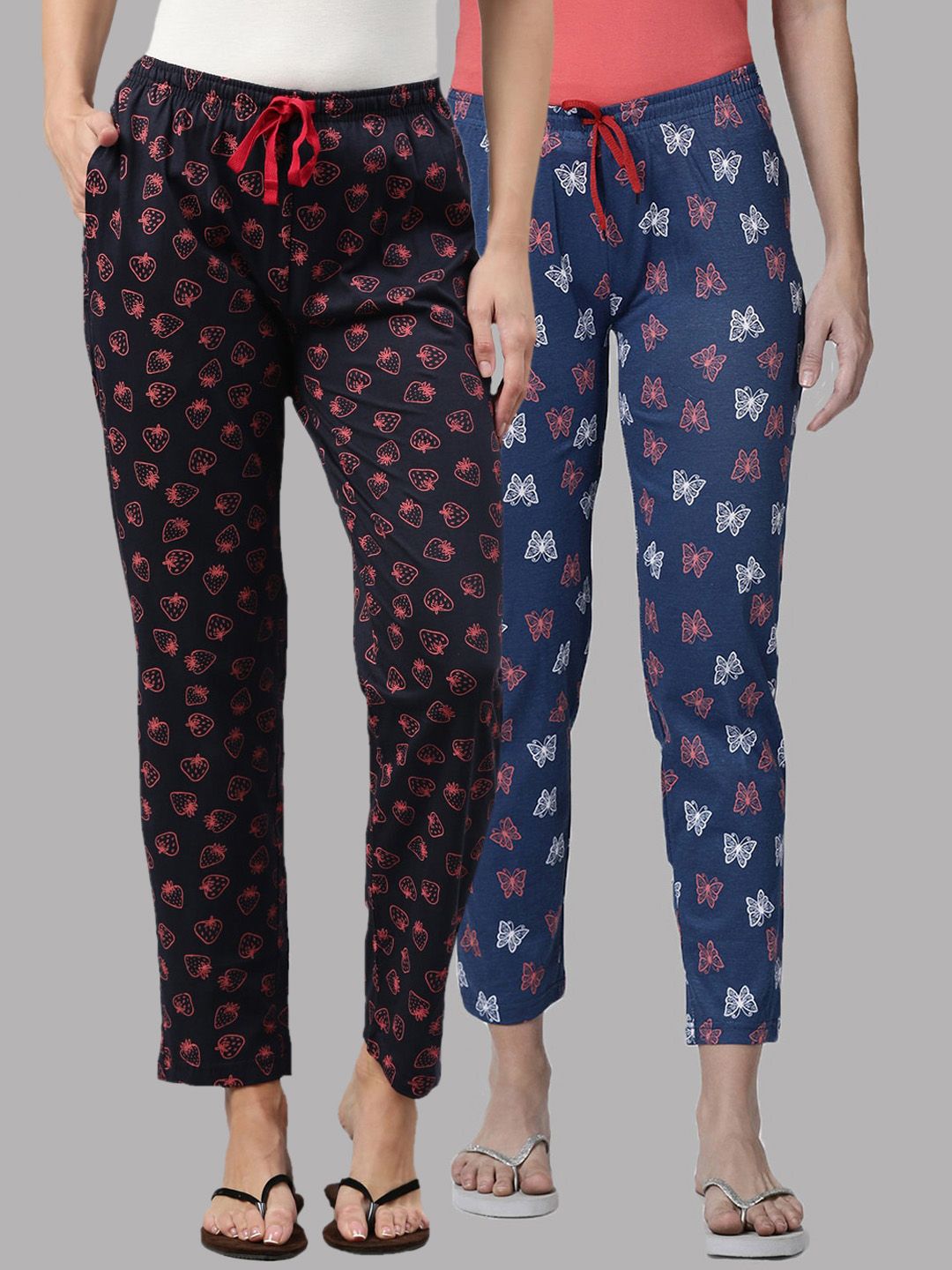 Kryptic Women Pack of 2 Blue & Black Printed Mid Rise Cotton Lounge Pants Price in India