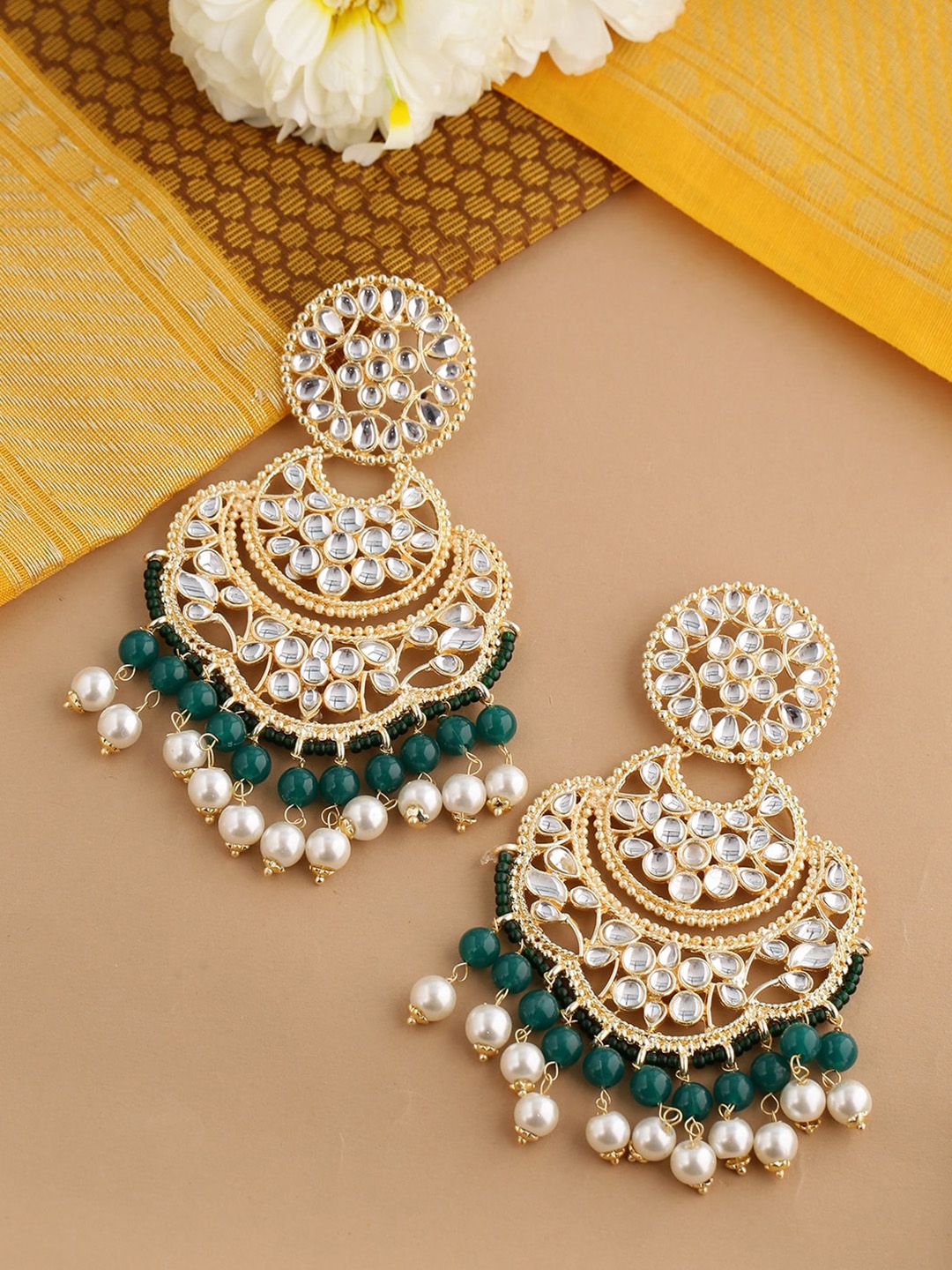 Shoshaa Gold-Toned & Gold-Plated Contemporary Chandbalis Earrings Price in India