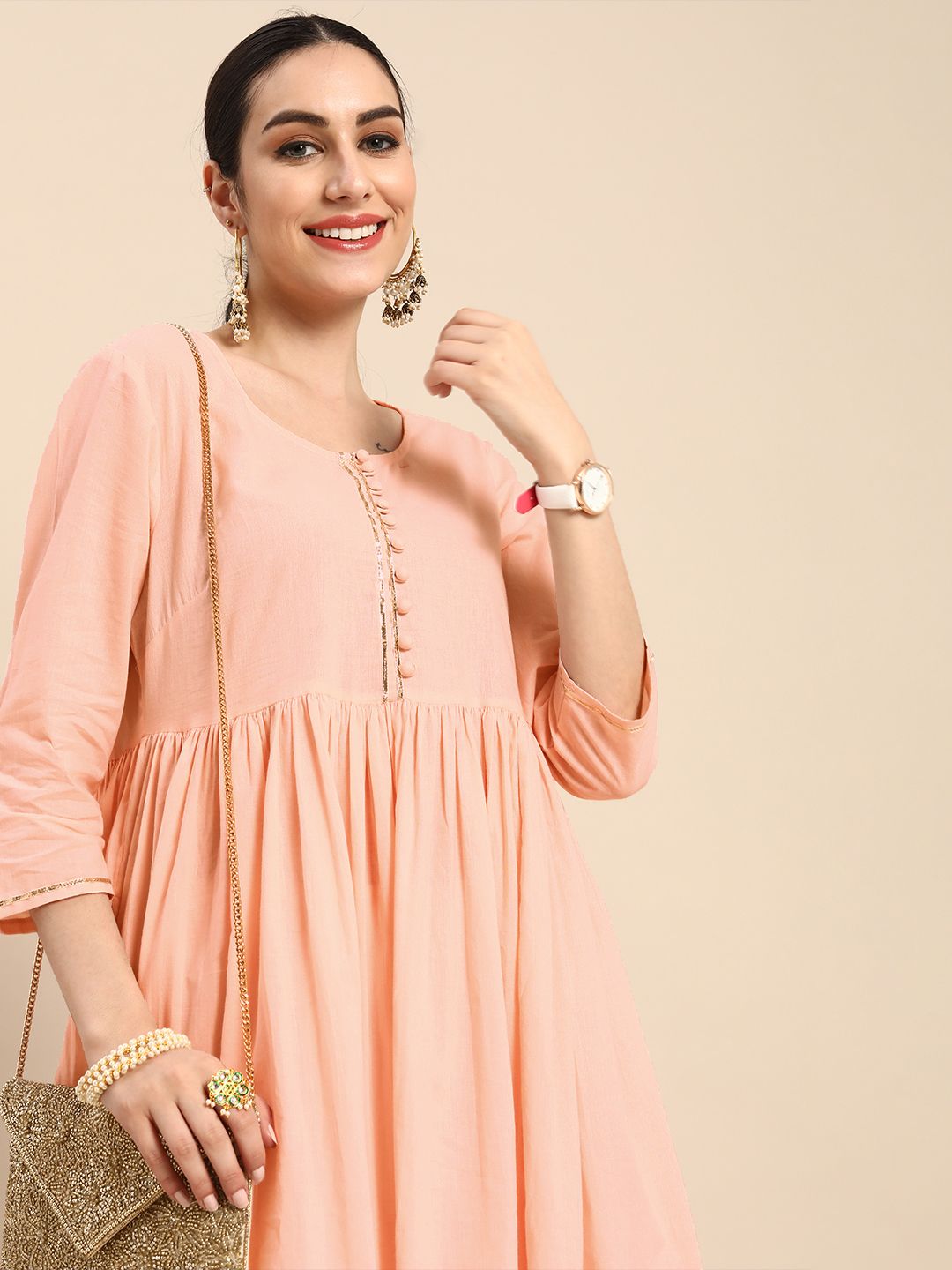 Anouk Women Pink Pure Cotton Kurta With Trousers Price in India