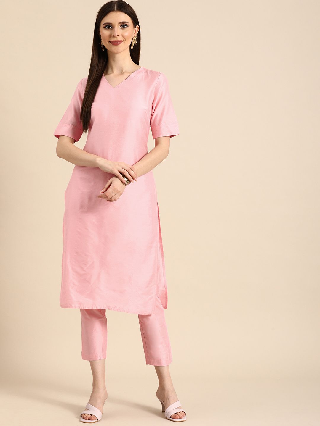 Anouk Women Pink Solid Kurta with Trousers Price in India