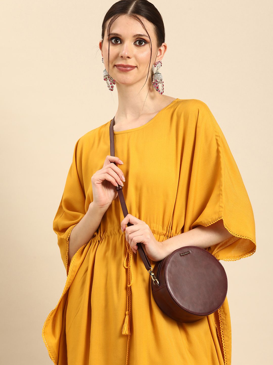 Anouk Women Mustard Yellow Solid Kaftan Kurta with Dhoti Pants