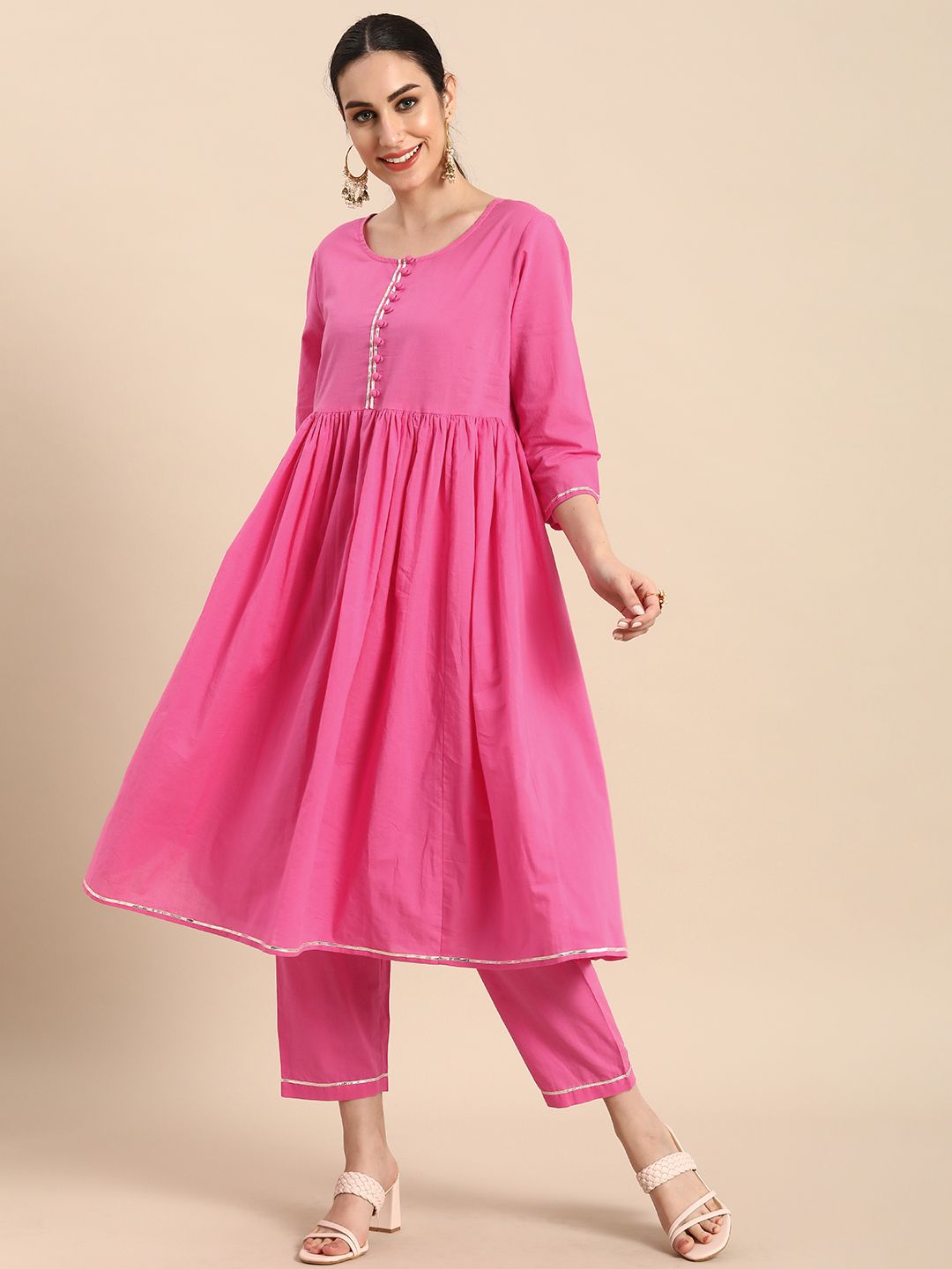 Anouk Women Fuchsia Empire Pure Cotton Kurta with Trousers Price in India