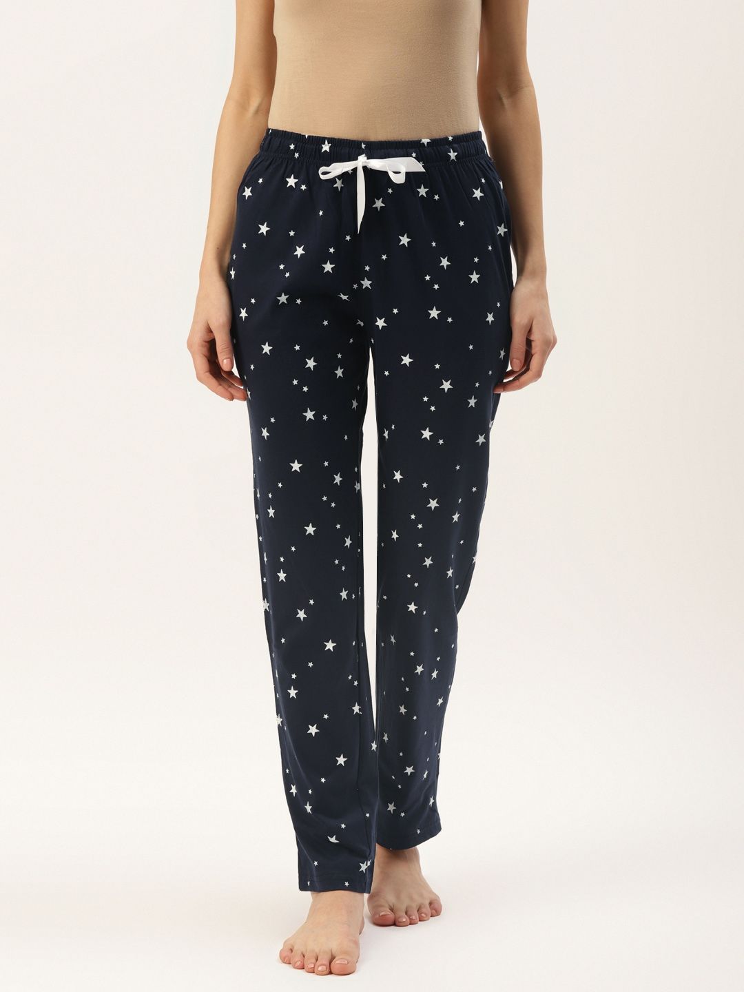 Nite Flite Women Black & White Star Print Pure Cotton Lounge Pants Price in India