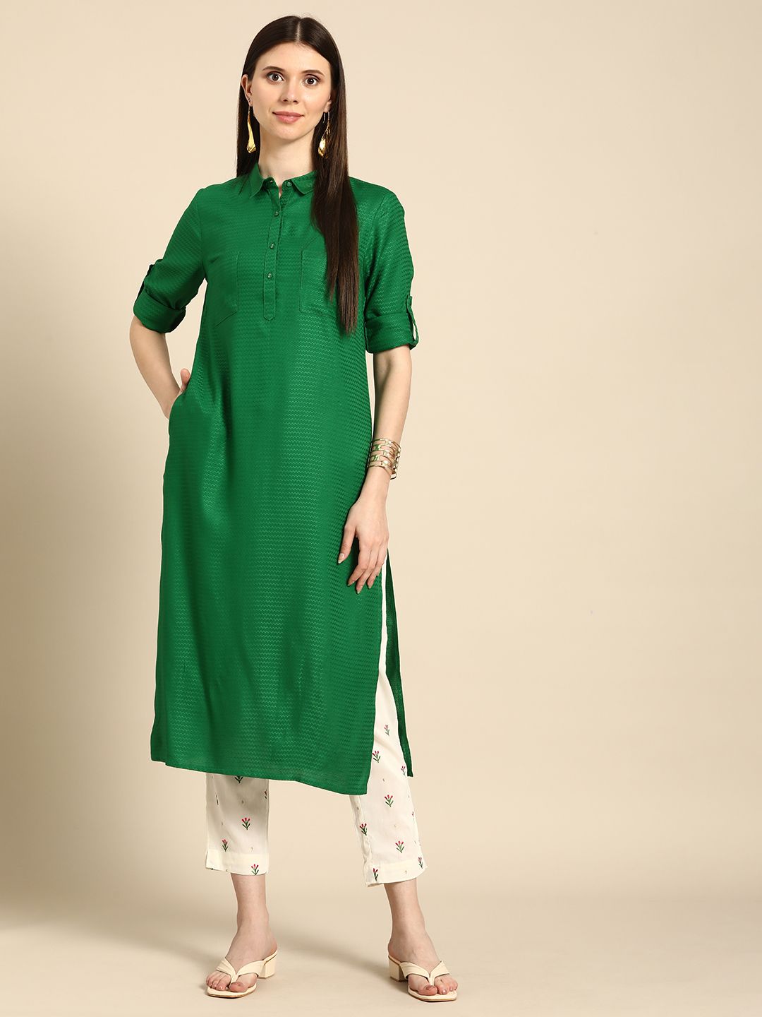 Anouk Women Green Pathani Kurta Price in India