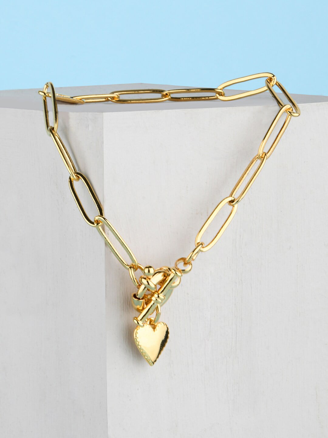Accessorize Women Gold-Plated Paperclip Chunky Heart Bracelet Price in India