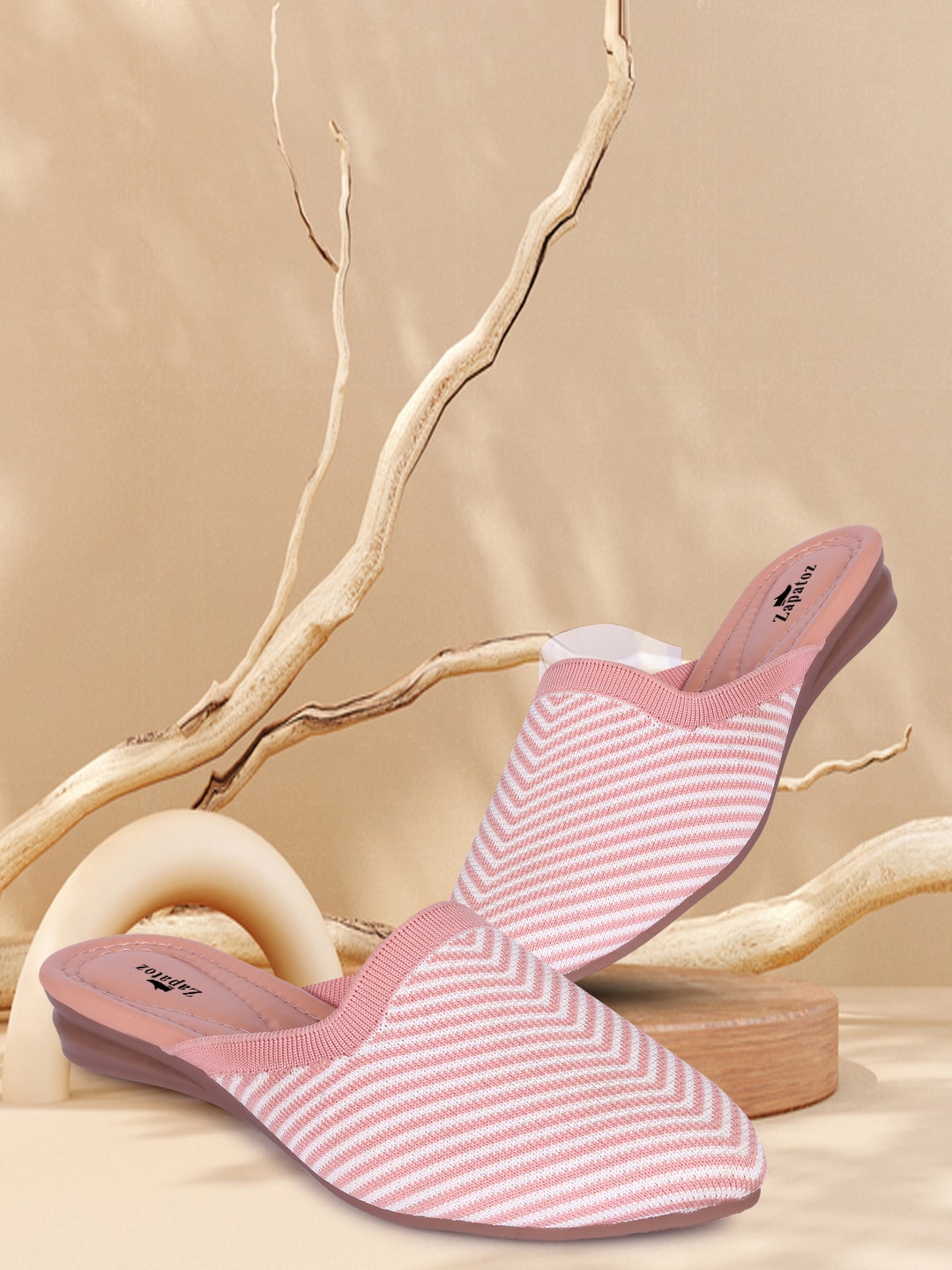 ZAPATOZ Women Pink Striped Flats Price in India