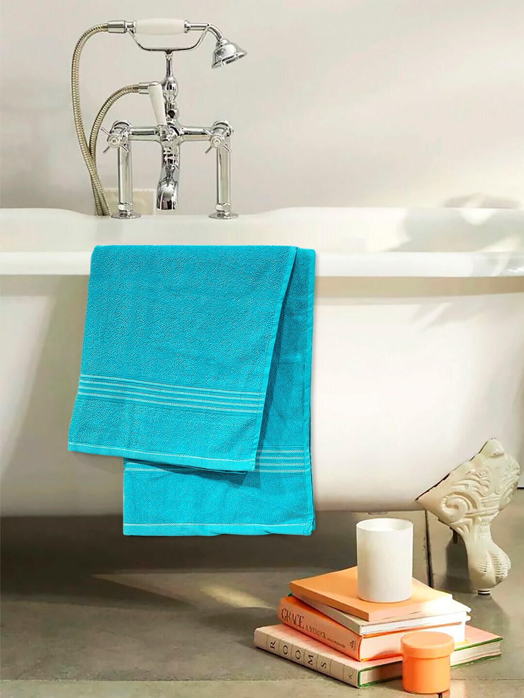 Divine Casa Blue Solid Cotton 500 GSM Bath Towel Price in India