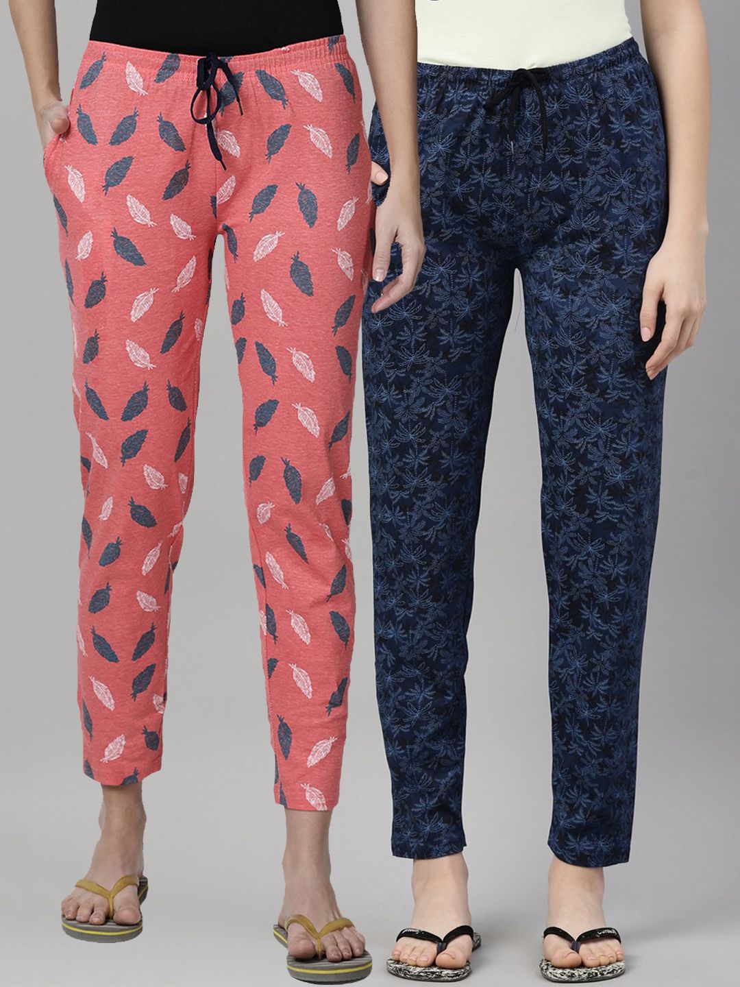 Kryptic Woman Pack of 2 Orange & Blue 100% Cotton Printed Lounge Pants Price in India