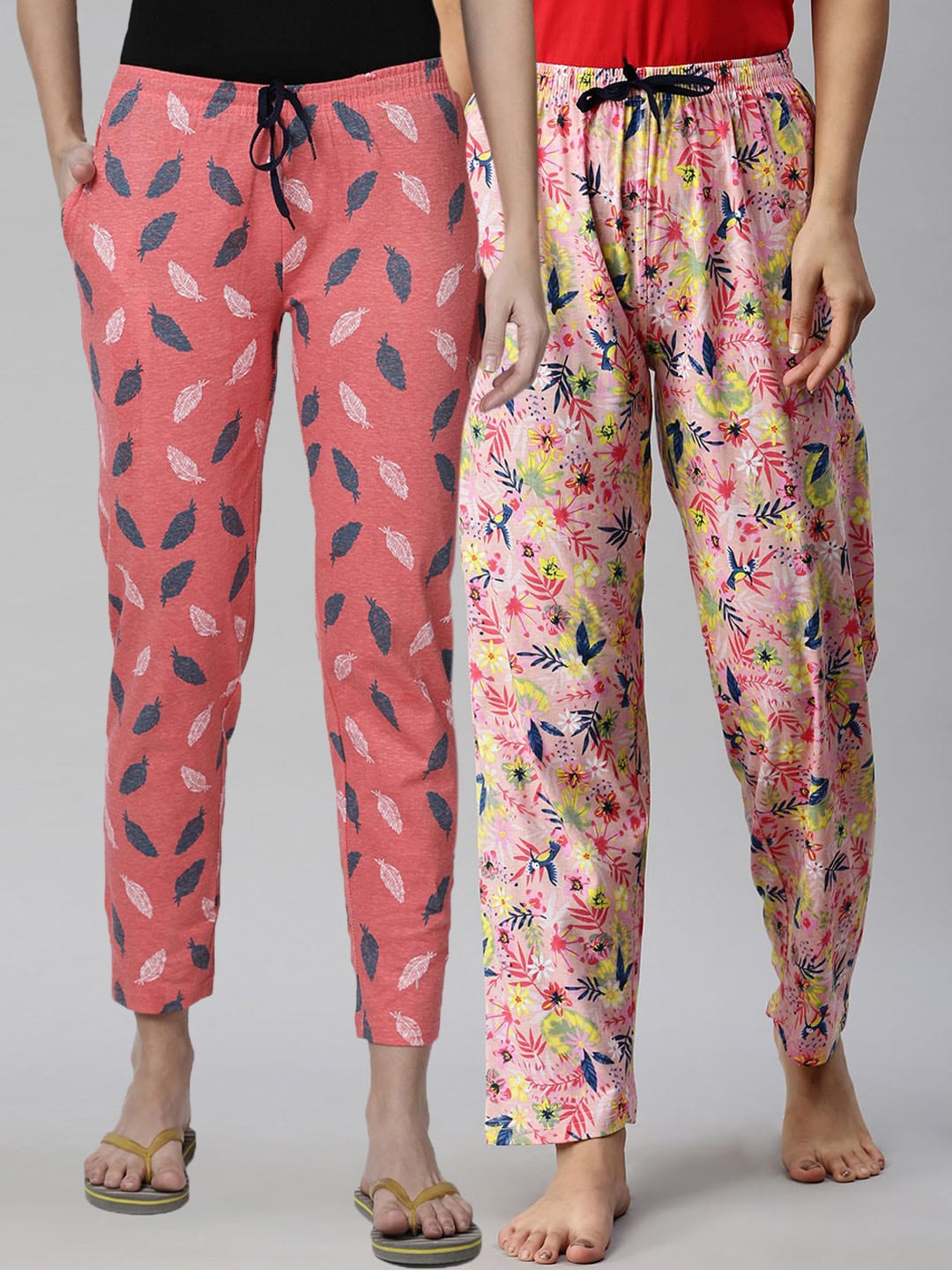 Kryptic Women Orange & Pink Pack Of 2 Cotton Pyjamas Price in India