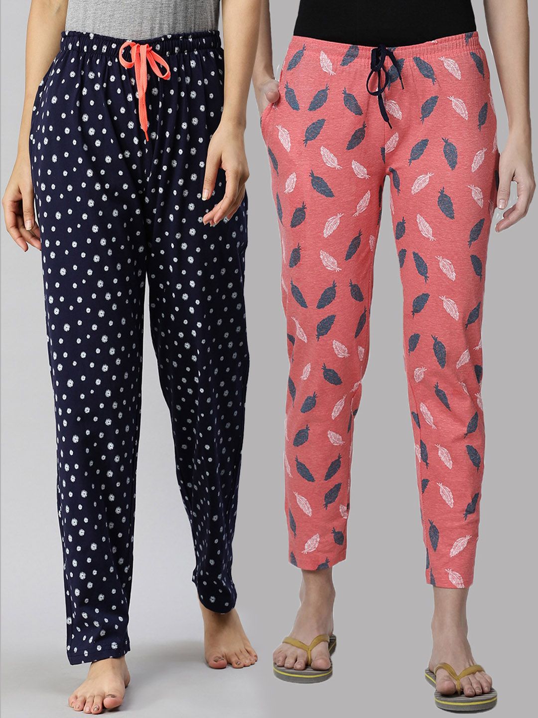 Kryptic Woman Pack Of 2 Orange & Blue Printed 100% Cotton Lounge Pants Price in India