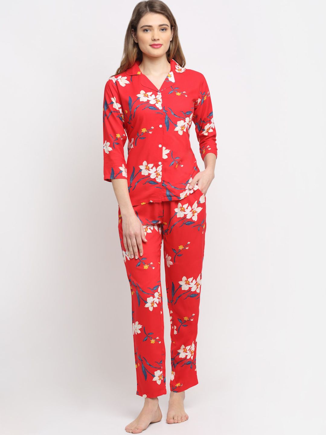 Boston Club Women Red & Brown Printed Night suit Price in India