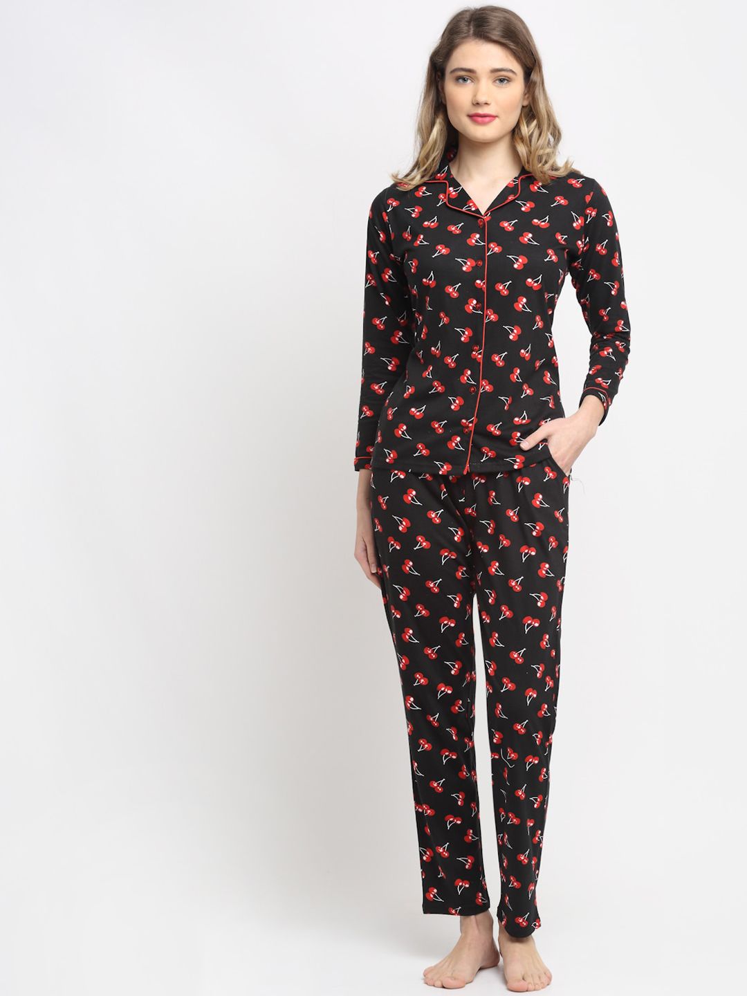 Boston Club Women Black & Red Printed Night Suit Price in India