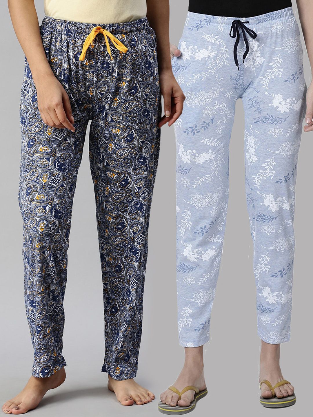 Kryptic Women Pack Of 2 Navy Blue & Blue Printed Pure Cotton Lounge Pant Price in India