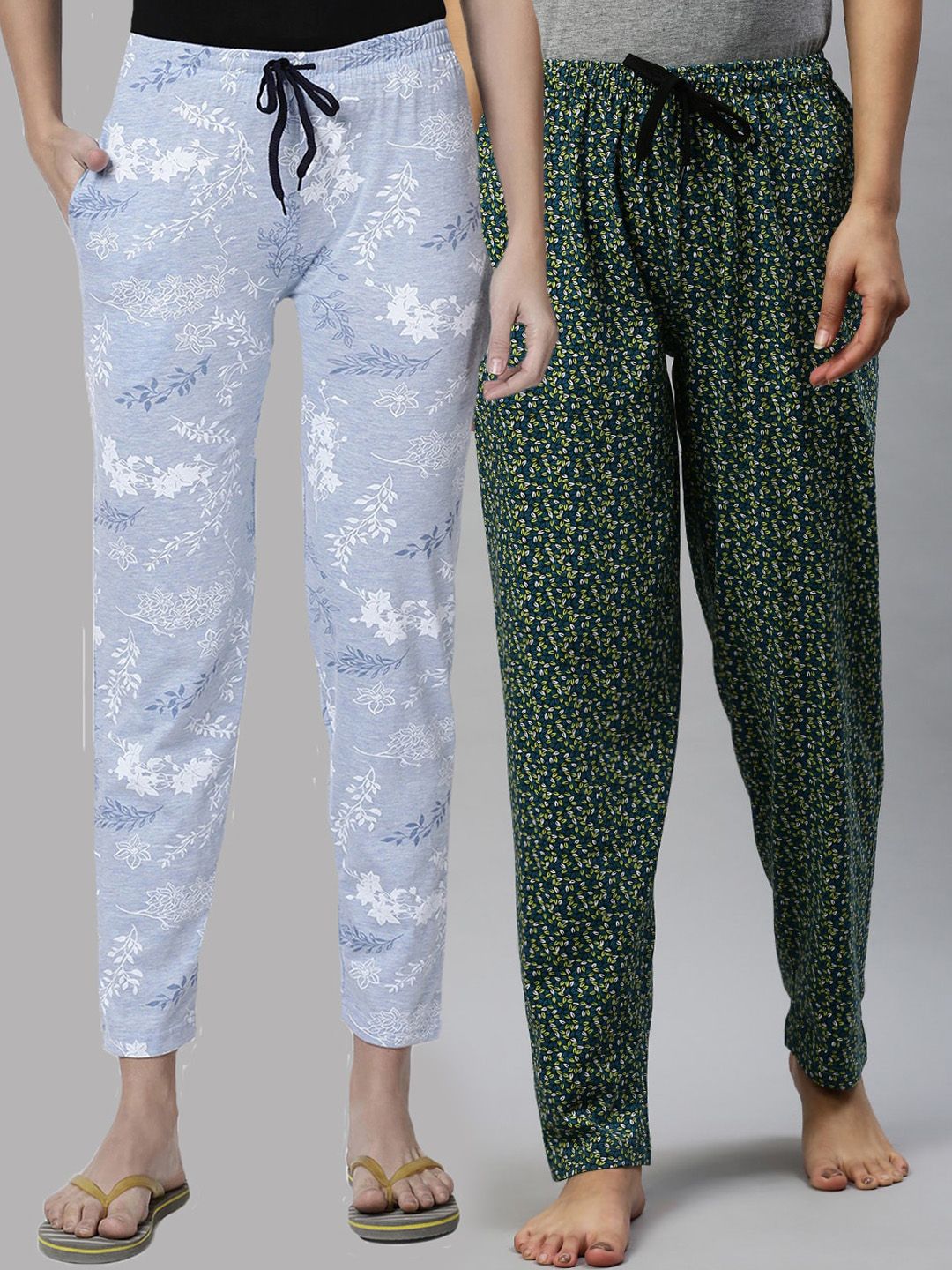 Kryptic Woman Pack of 2 Blue & Green 100% Cotton Printed Lounge Pants Price in India