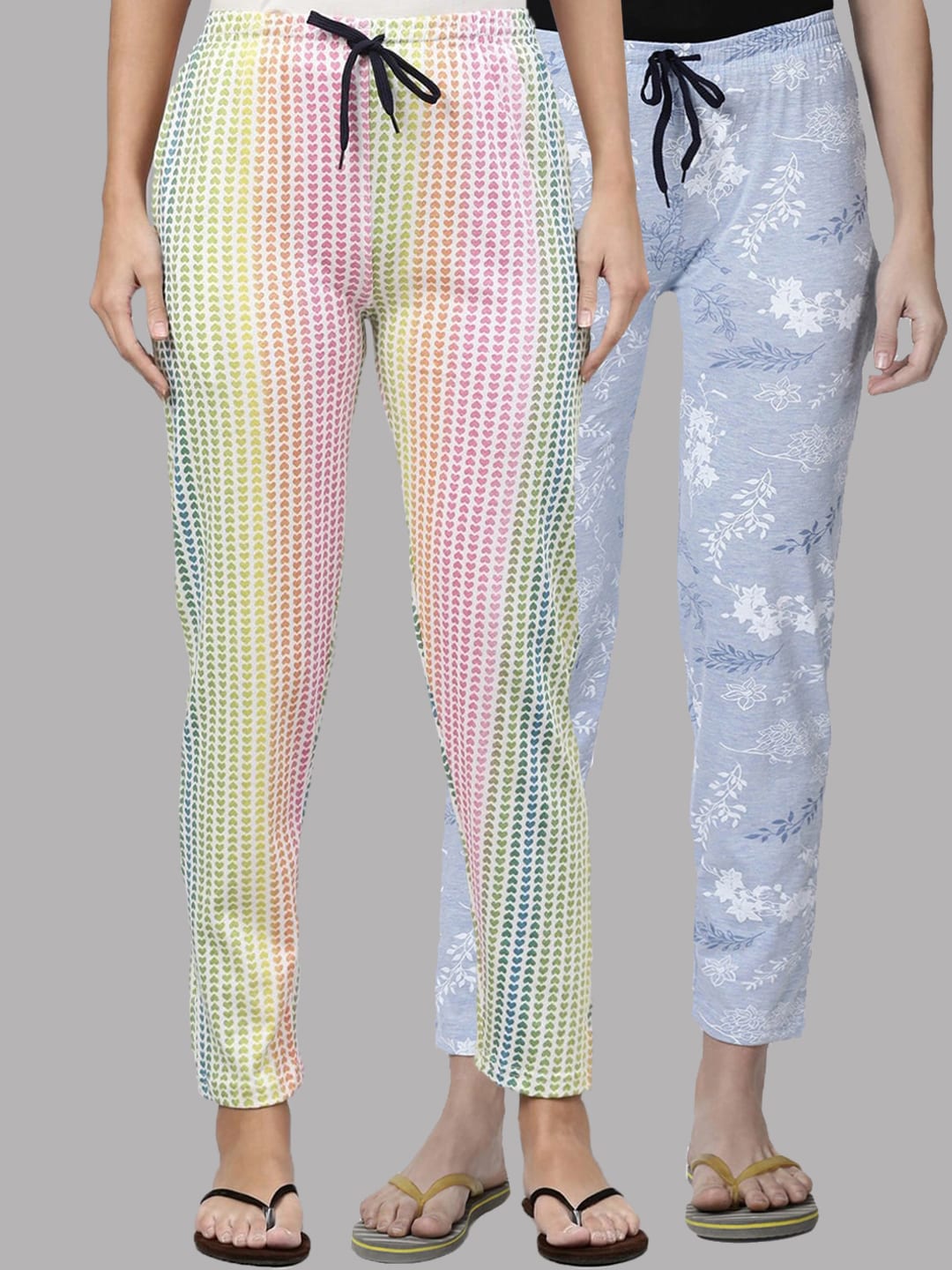 Kryptic Women Blue & Multicolor Pack Of 2 Cotton Pyjamas Price in India