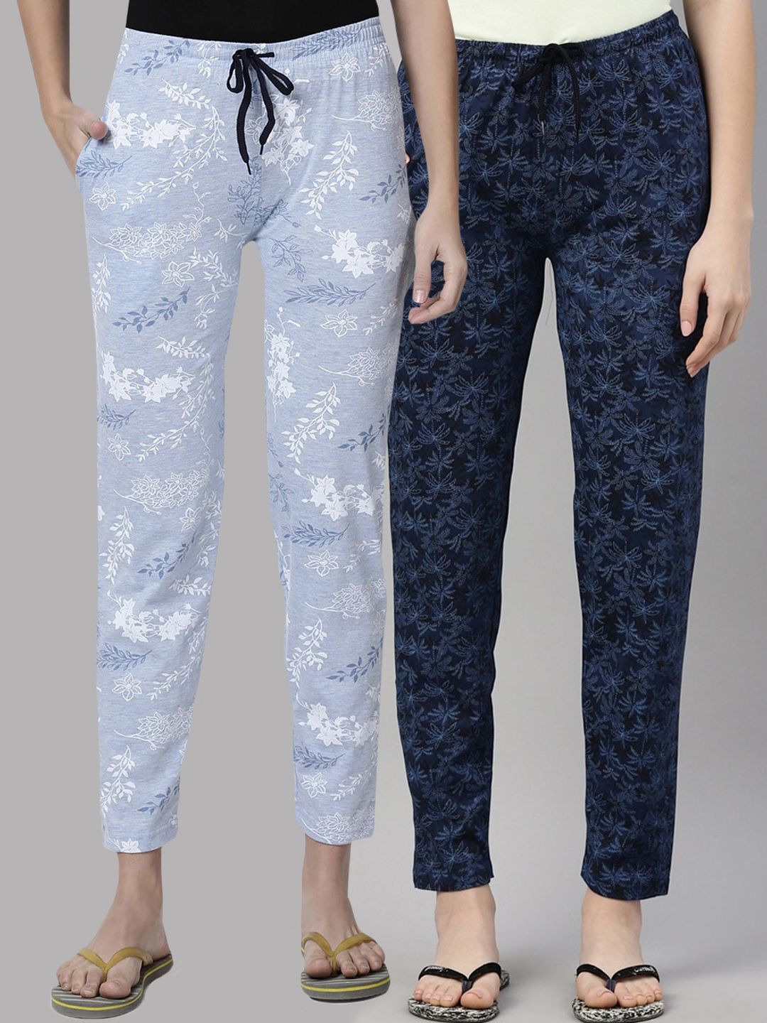 Kryptic Woman Pack of 2 Blue 100% Cotton Printed Lounge Pants Price in India