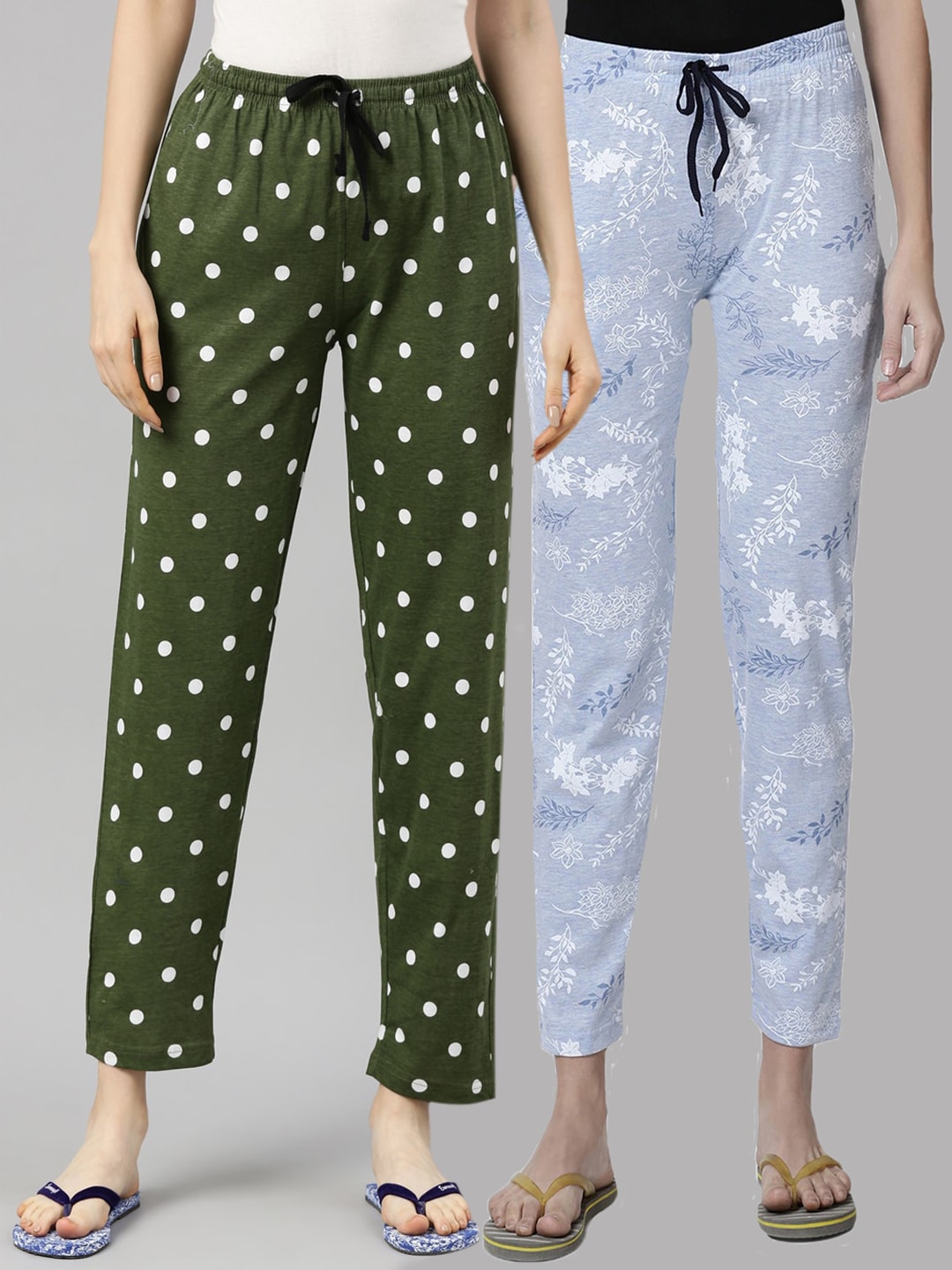 Kryptic Women Blue & Green Pack Of 2 Cotton Pyjamas Price in India
