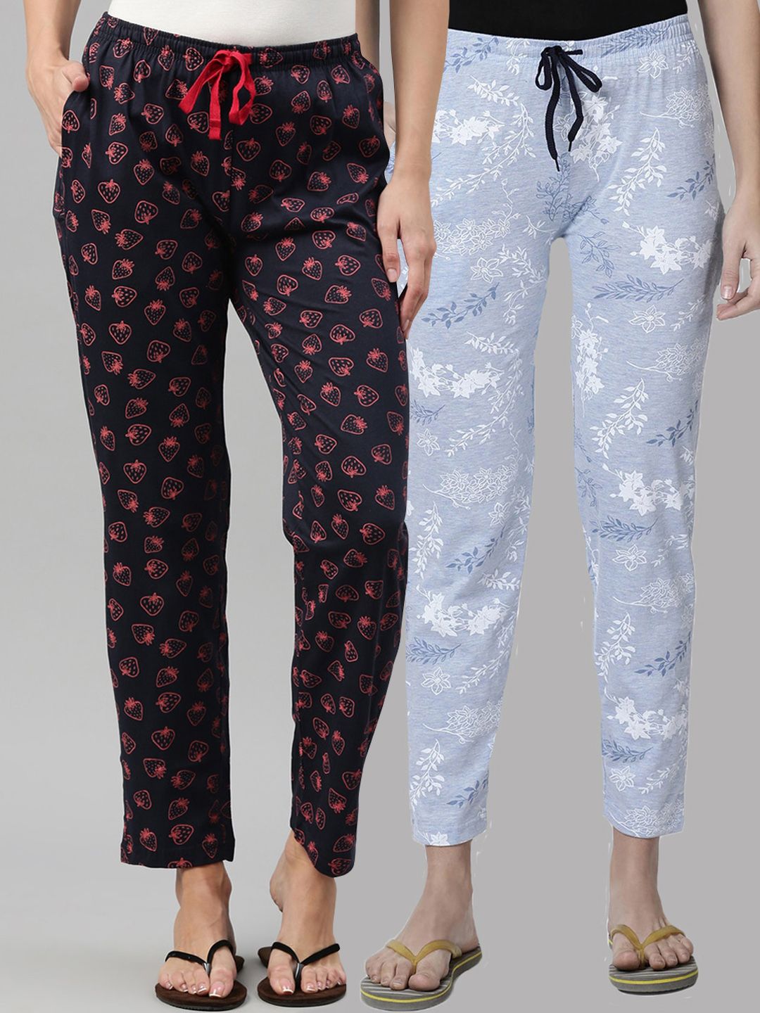 Kryptic Women Pack of 2 Navy Blue Printed Cotton Lounge Pants Price in India