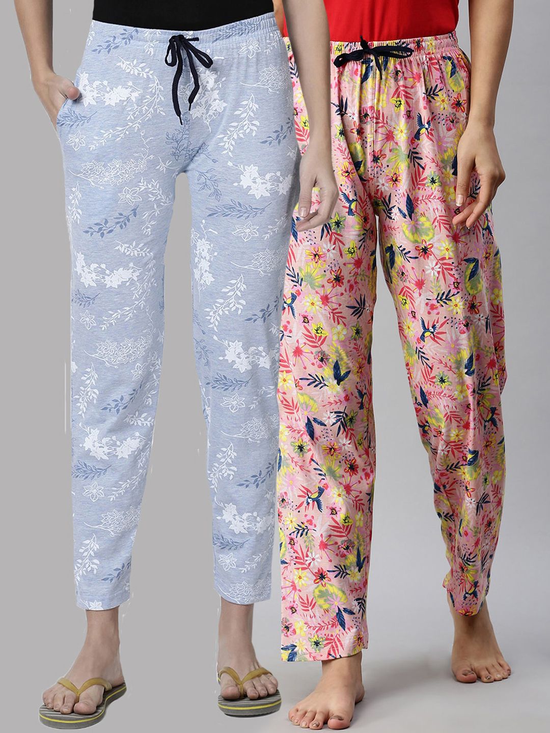 Kryptic Woman Pack of 2 Blue & Pink100% Cotton Printed Lounge Pants Price in India