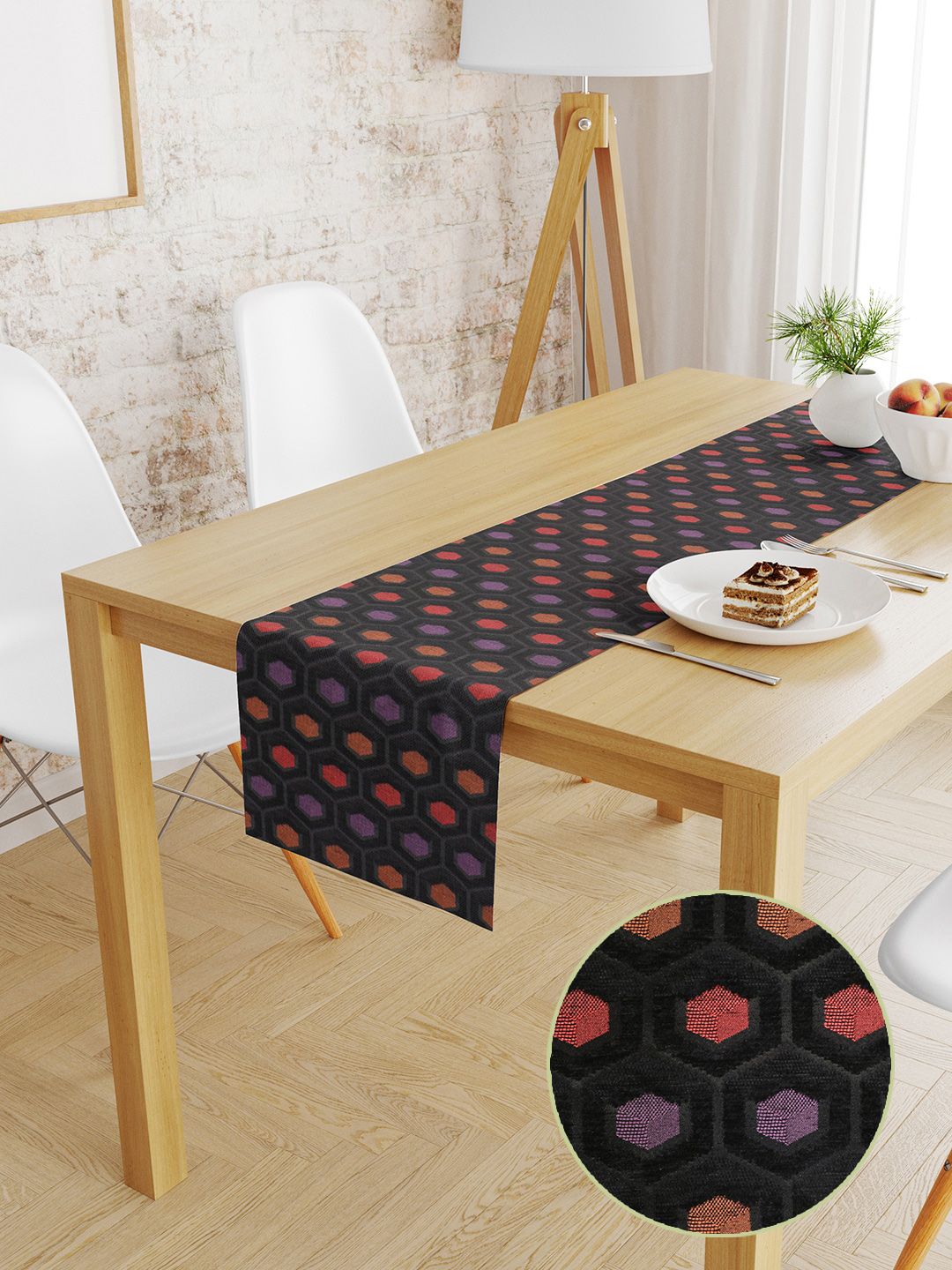 S9home by Seasons Black & Purple Geometric 6 Seater Table Runner Price in India