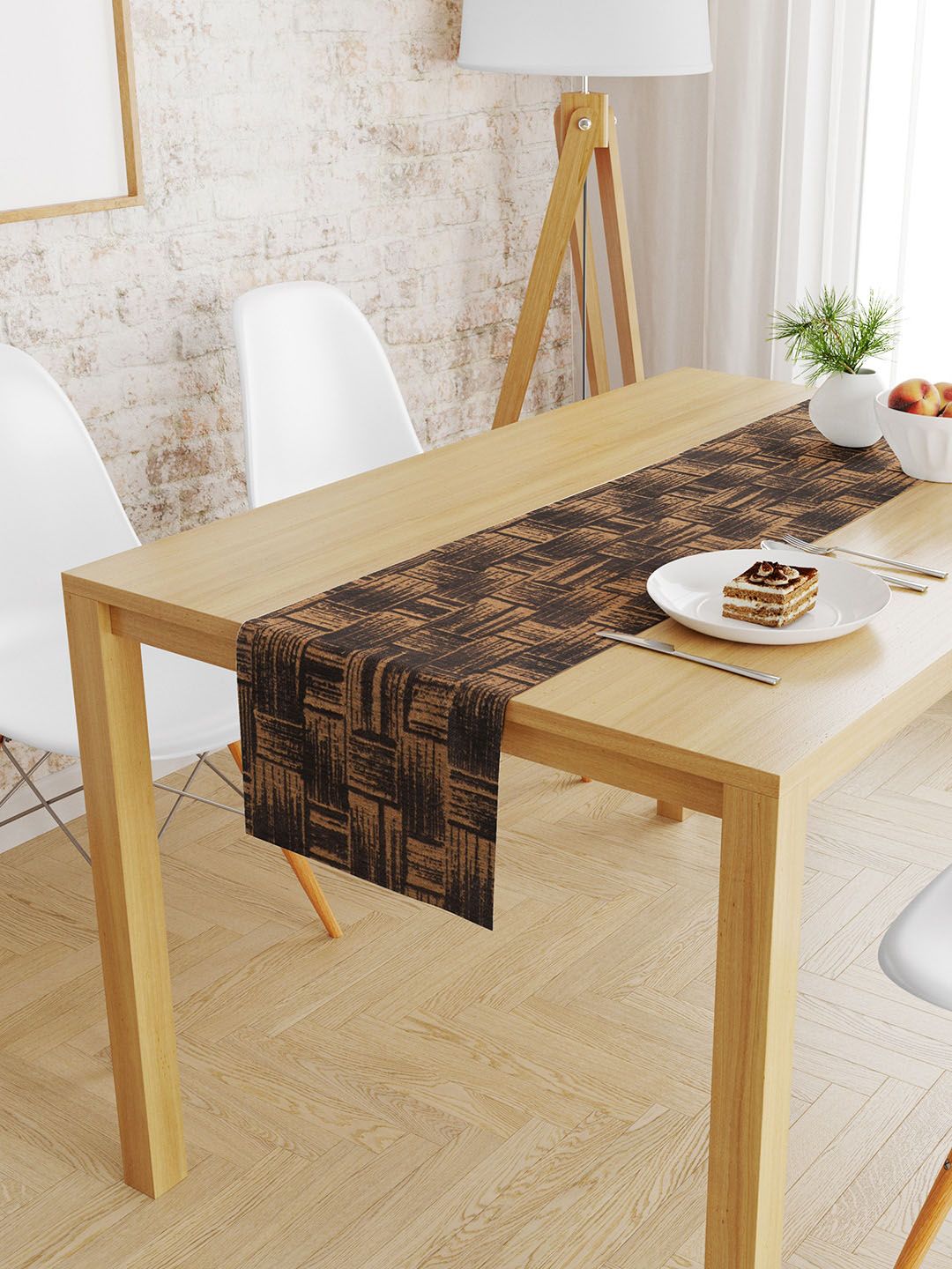 S9home by Seasons Coffee Brown Geometric 6 Seater Table Runner Price in India