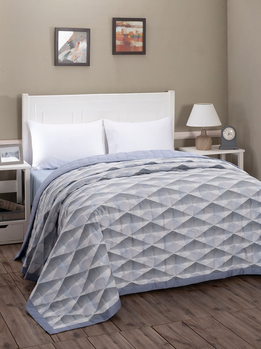 MASPAR Blue & Grey 110 GSM Double Bed Geometric AC Room Quilt Price in India