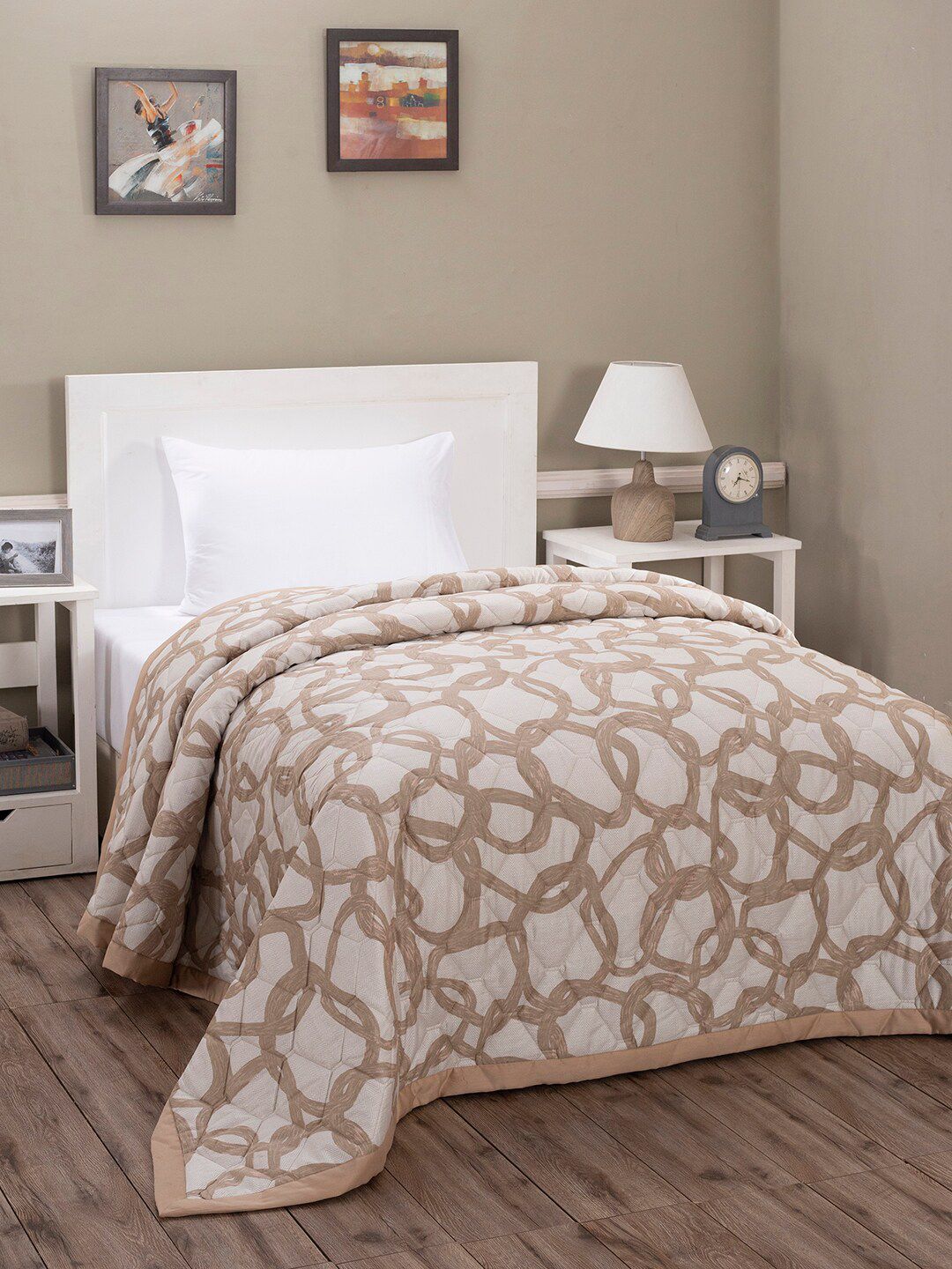 MASPAR Pink & Beige Abstract Printed 100 GSM AC Room Single Bed Quilt Price in India