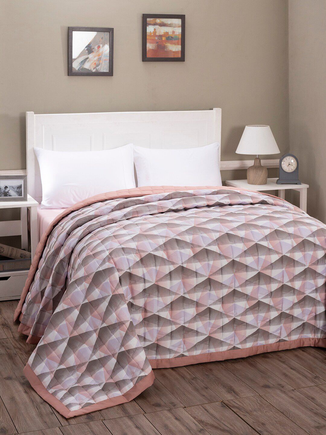 MASPAR Pink & Grey Geometric AC Room 110 GSM Double Bed Quilt Price in India
