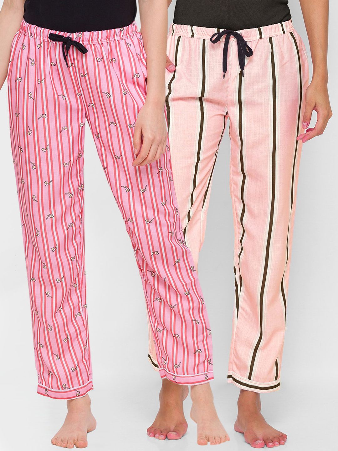 FashionRack Women Pack of 2 Pink Striped Lounge Pants Price in India