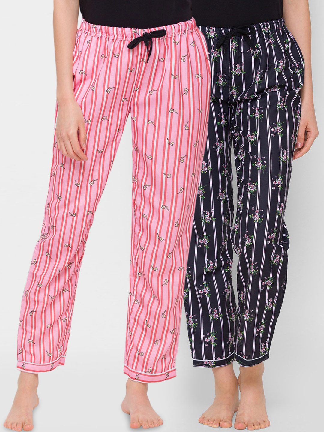 FashionRack Woman Pack of 2 Pink Striped Lounge Pants Price in India