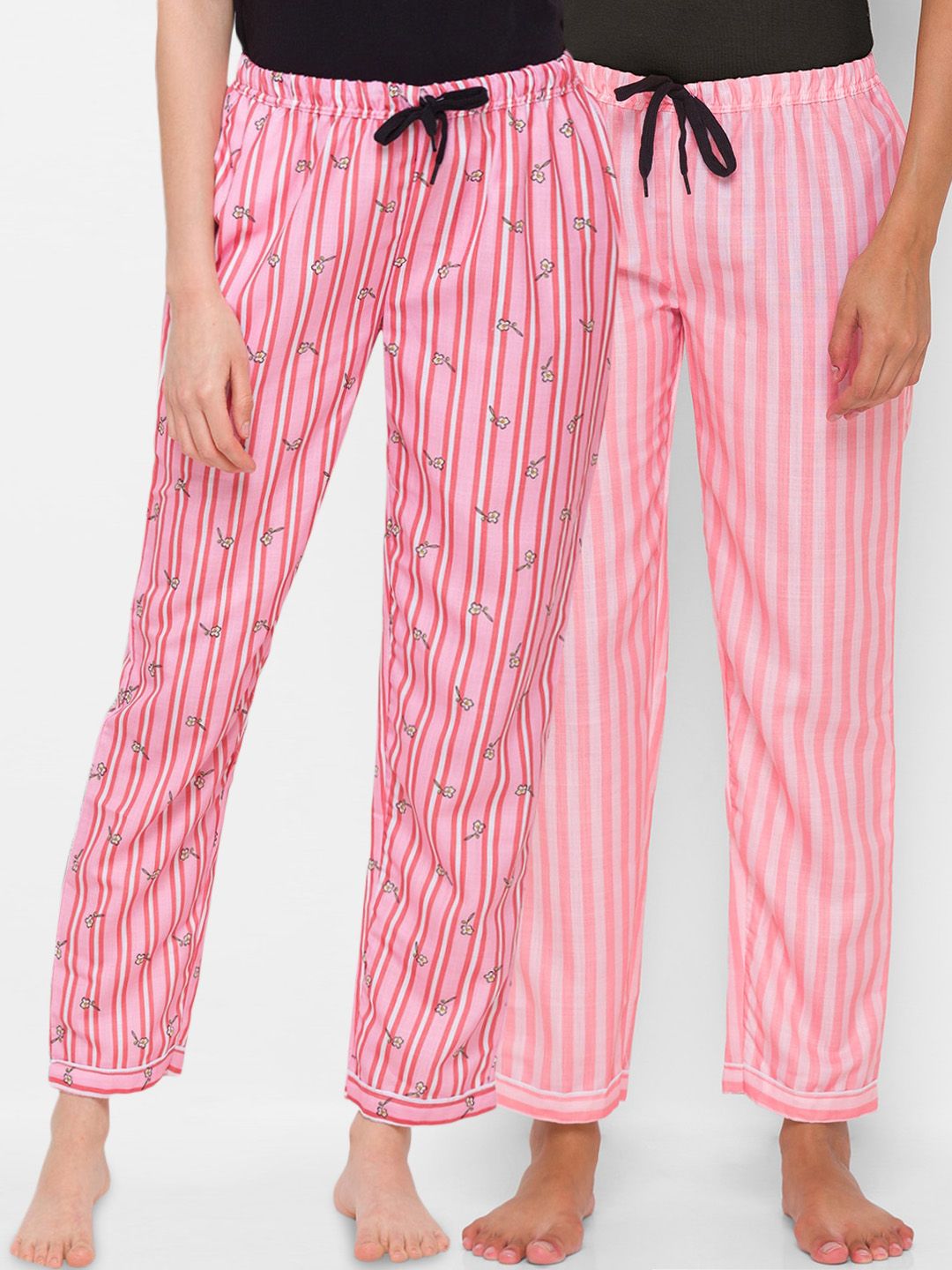 FashionRack Women Pack of 2 Pink Striped Lounge Pants Price in India