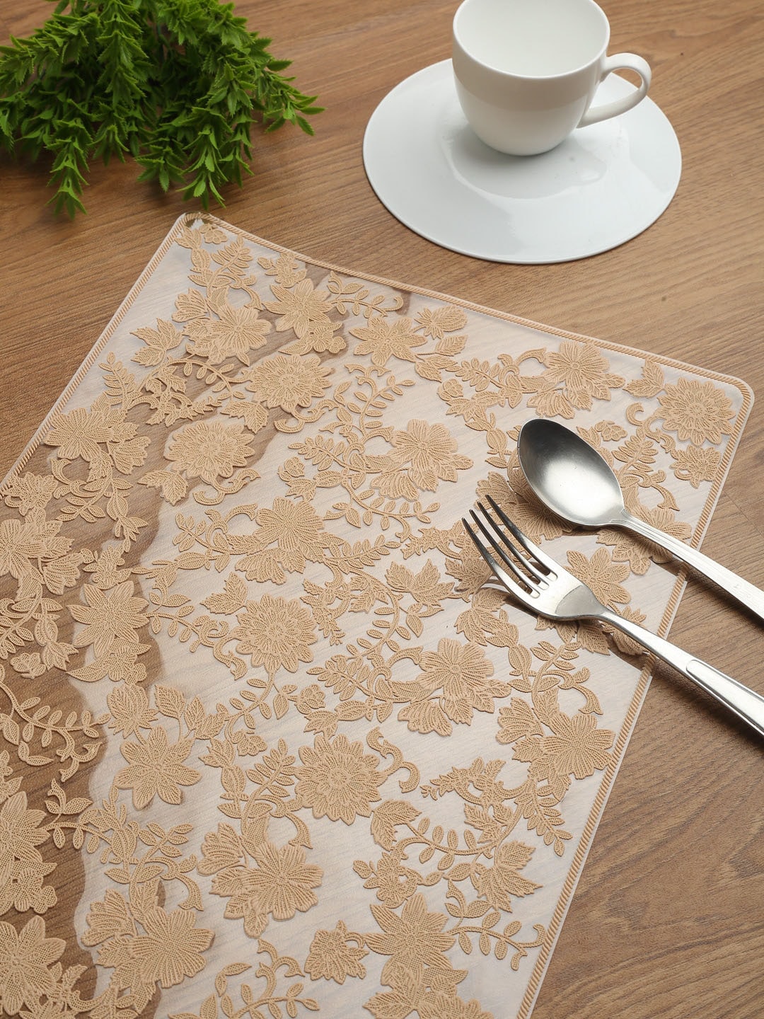HOSTA HOMES Set Of 6 Gold-Coloured Floral Printed Table Placemats Price in India