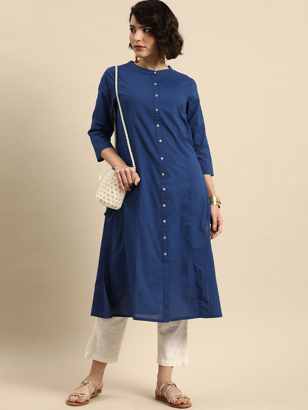 Anouk Women Blue Pure Cotton Kurta Price in India