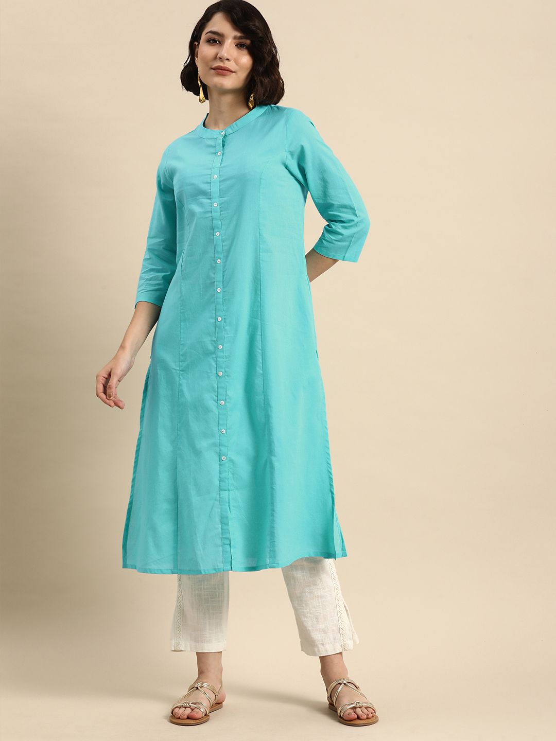 Anouk Women Blue Pure Cotton Kurta Price in India