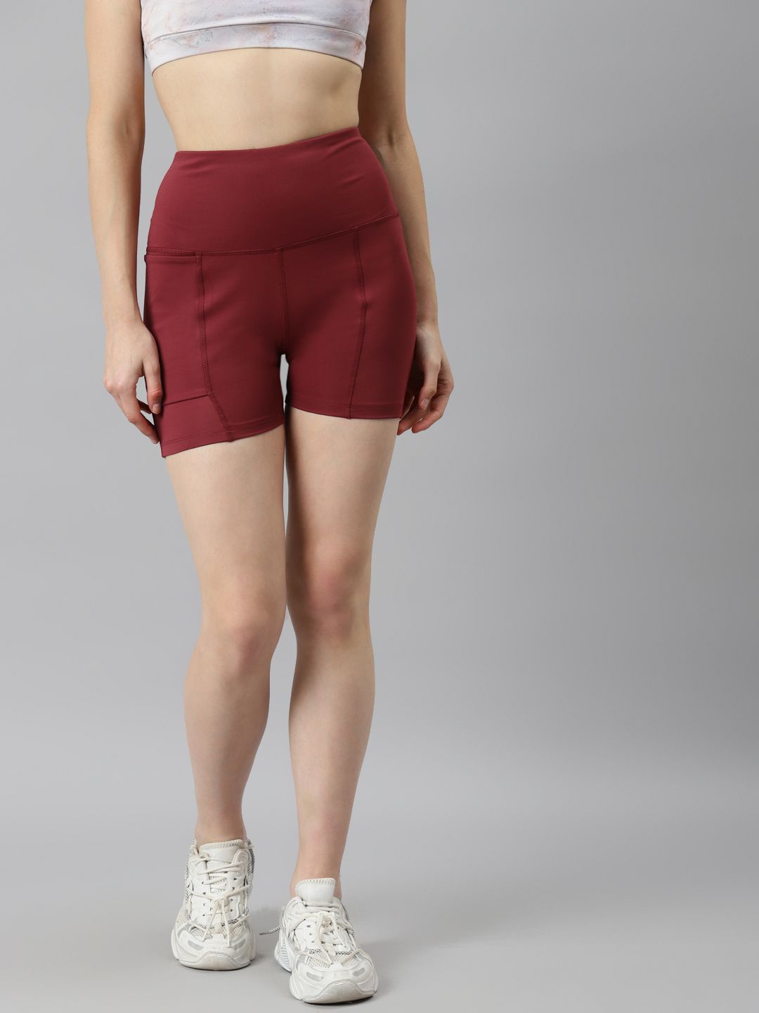 PICOT Women Maroon Skinny Fit High-Rise Biker Shorts Price in India