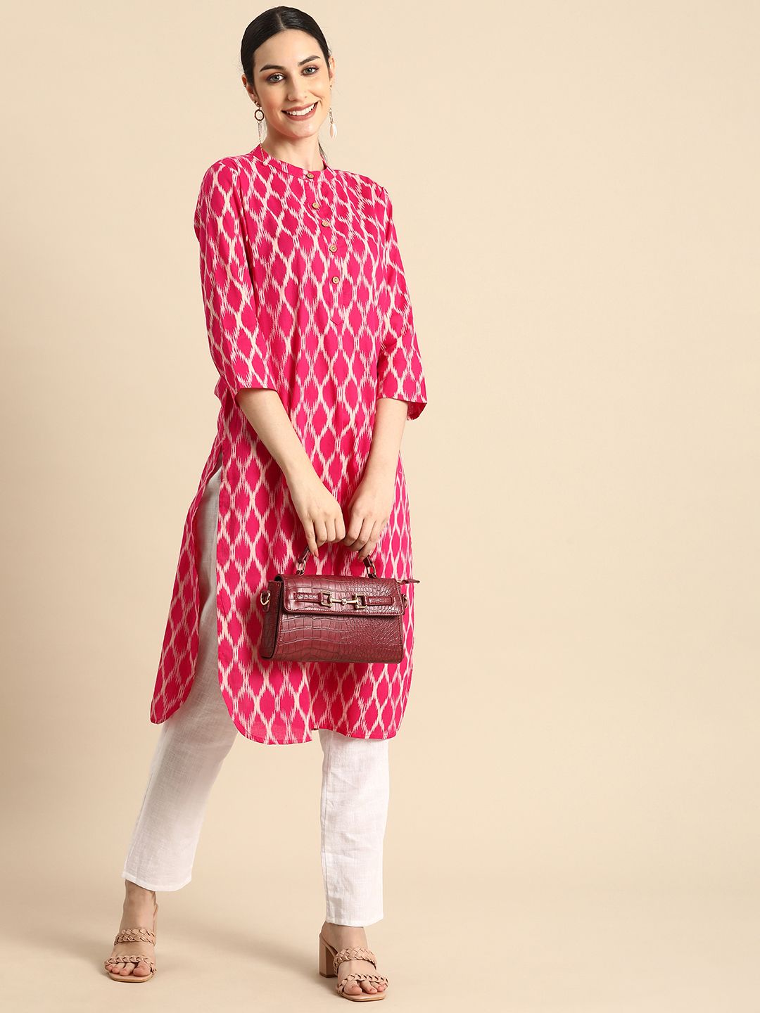 Anouk Women Pink Printed Kurta Price in India