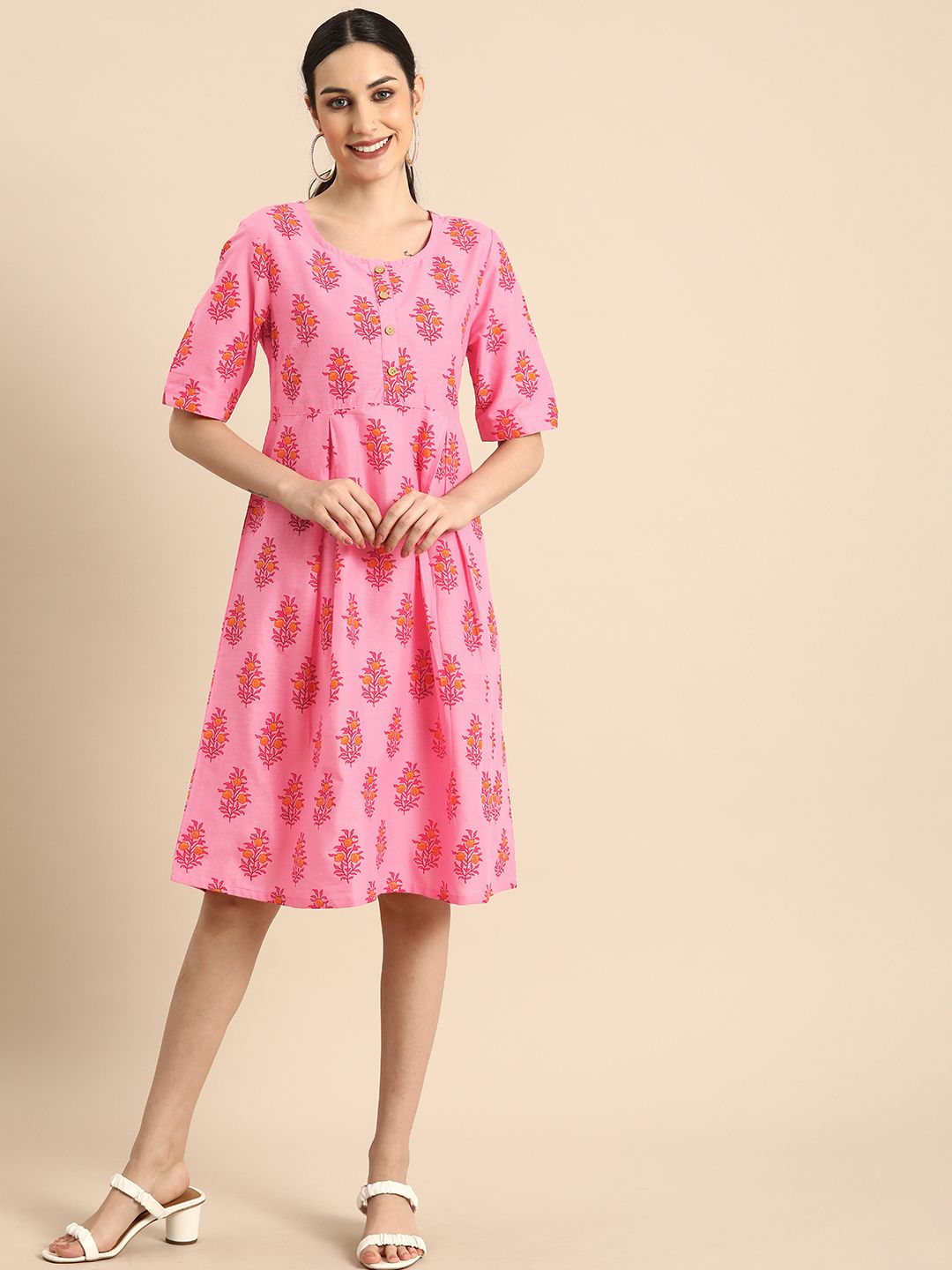 Anouk Pink Ethnic Motifs Dress Price in India