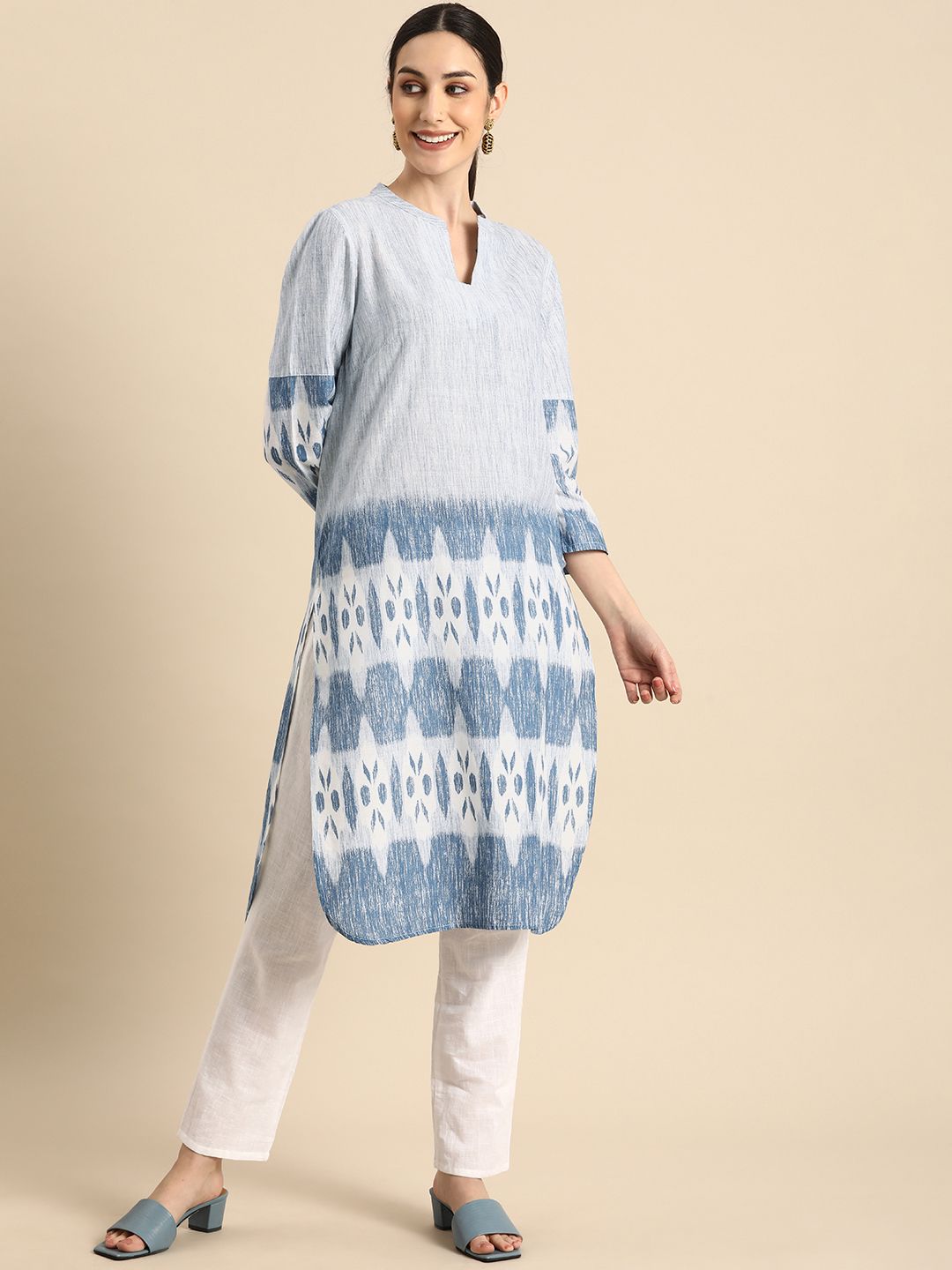 Anouk Women Blue Ethnic Motifs Printed Kurta Price in India