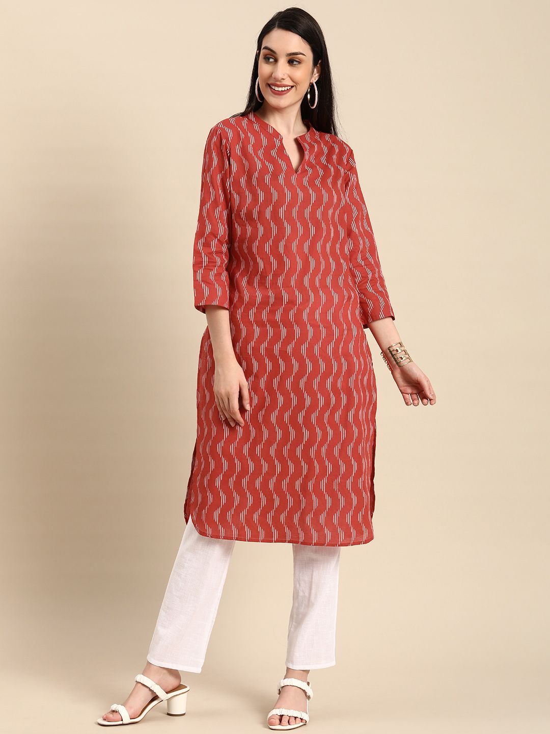 Anouk Women Red & White Printed Kurta Price in India