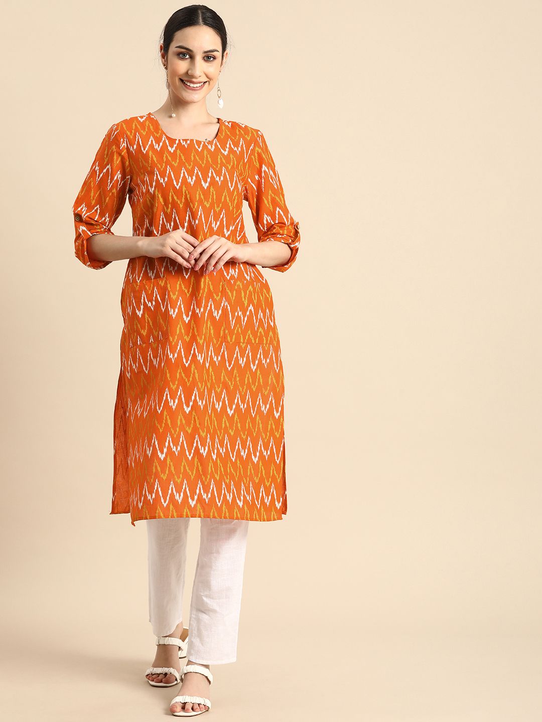 Anouk Women Orange Printed Kurta Price in India