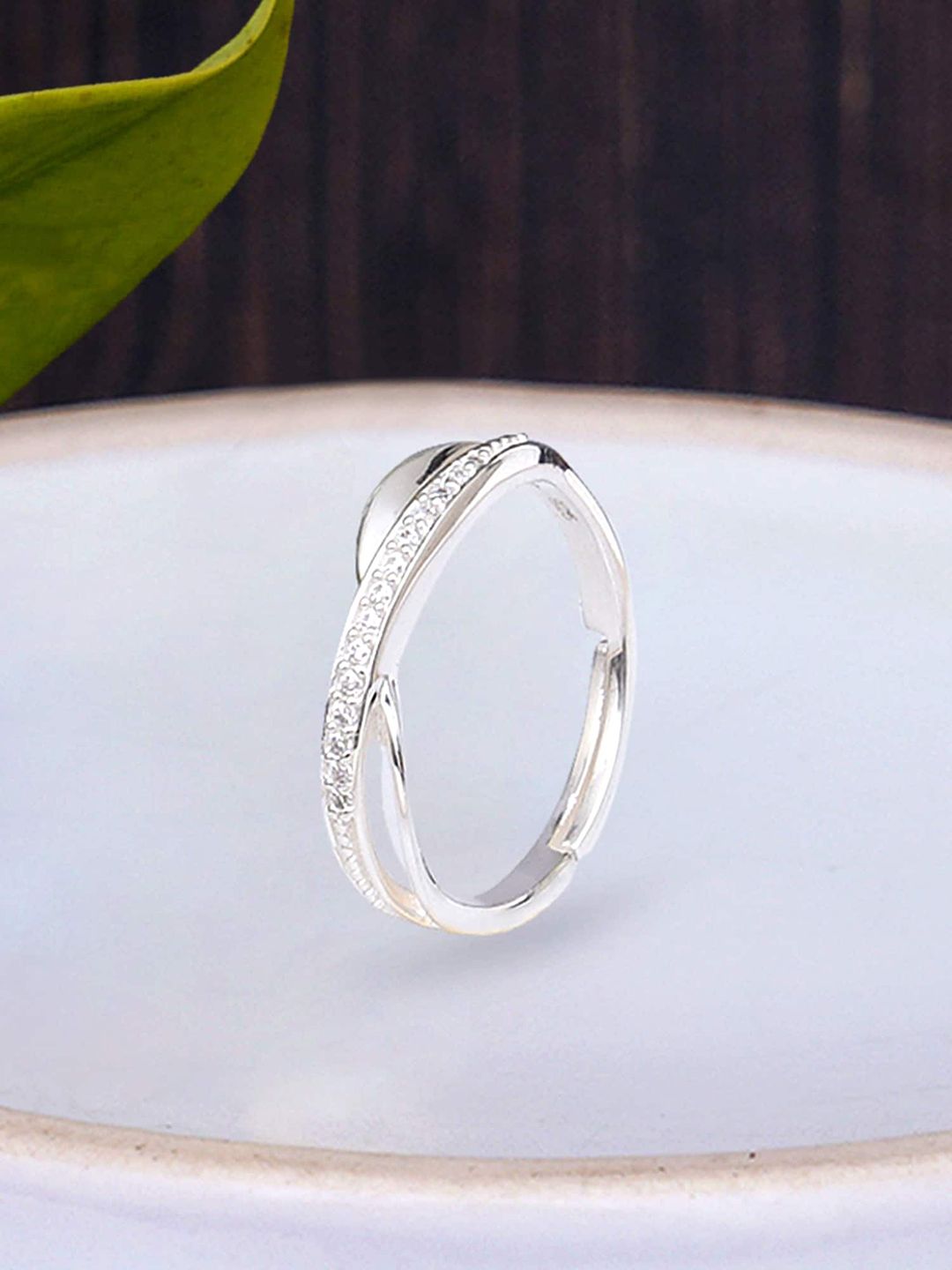 KUNUZ Silver-Plated White CZ-Studded Finger Ring Price in India