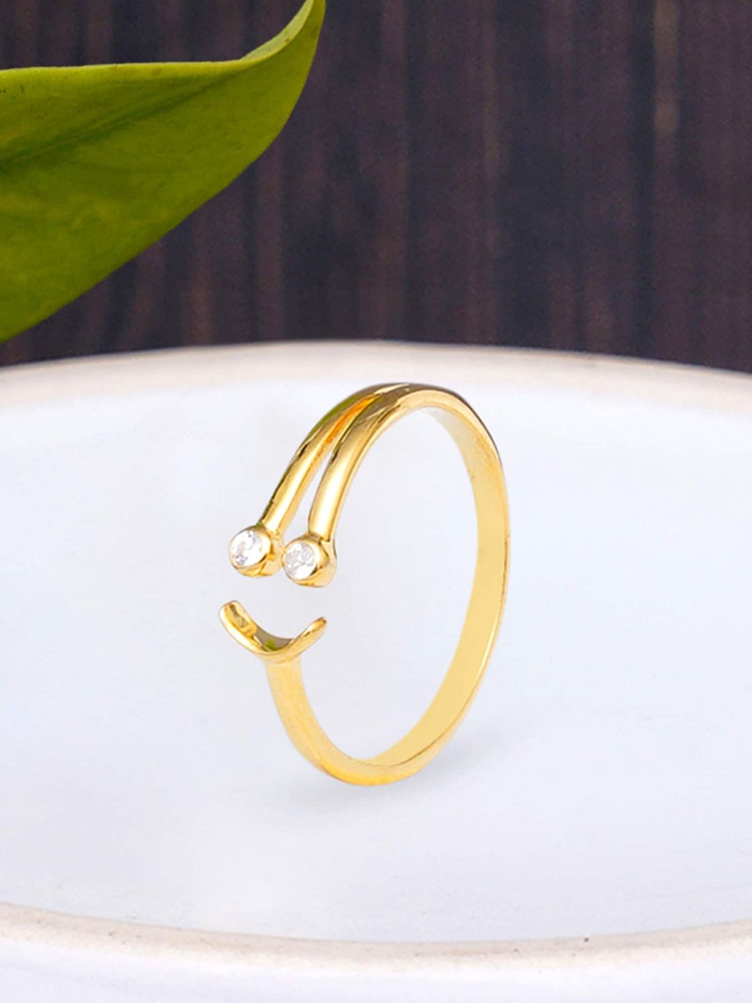 KUNUZ Gold-Plated White CZ-Studded Finger Ring Price in India